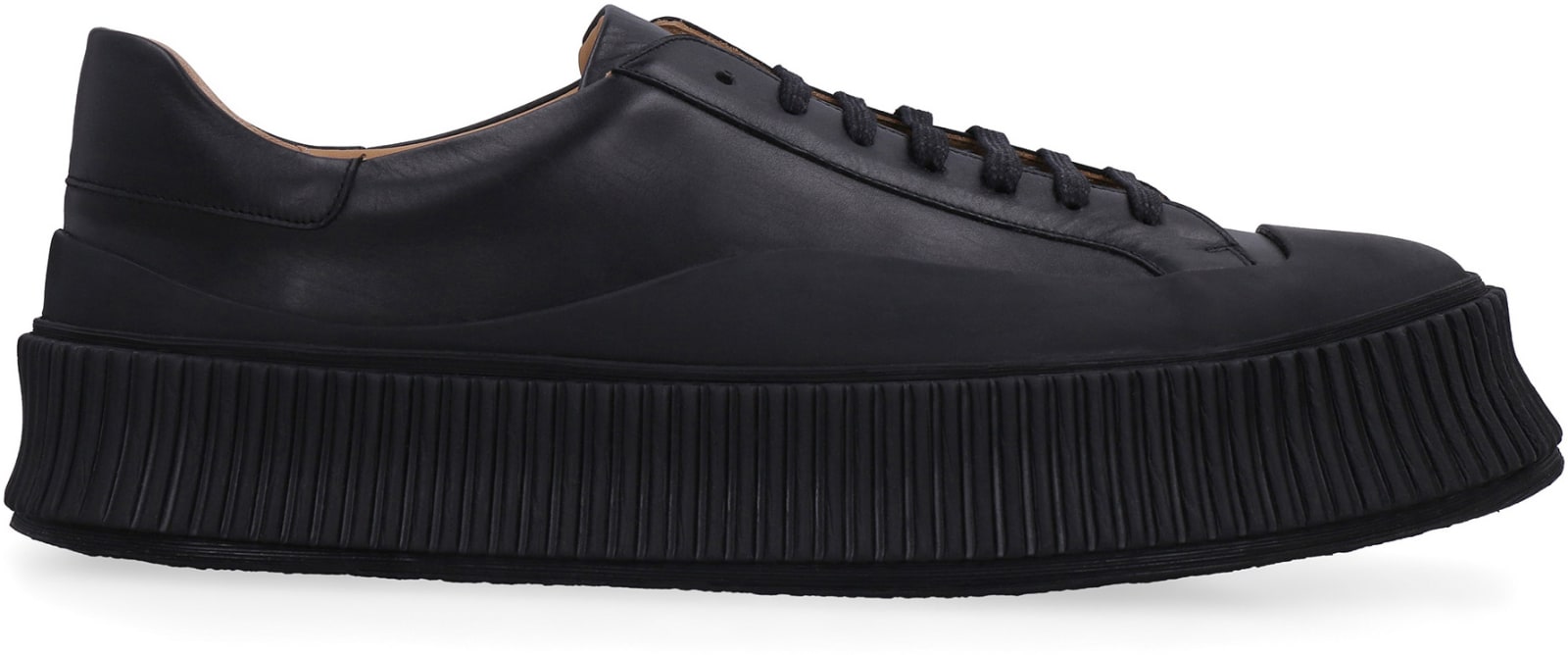 Shop Jil Sander Leather Low-top Sneakers In Black
