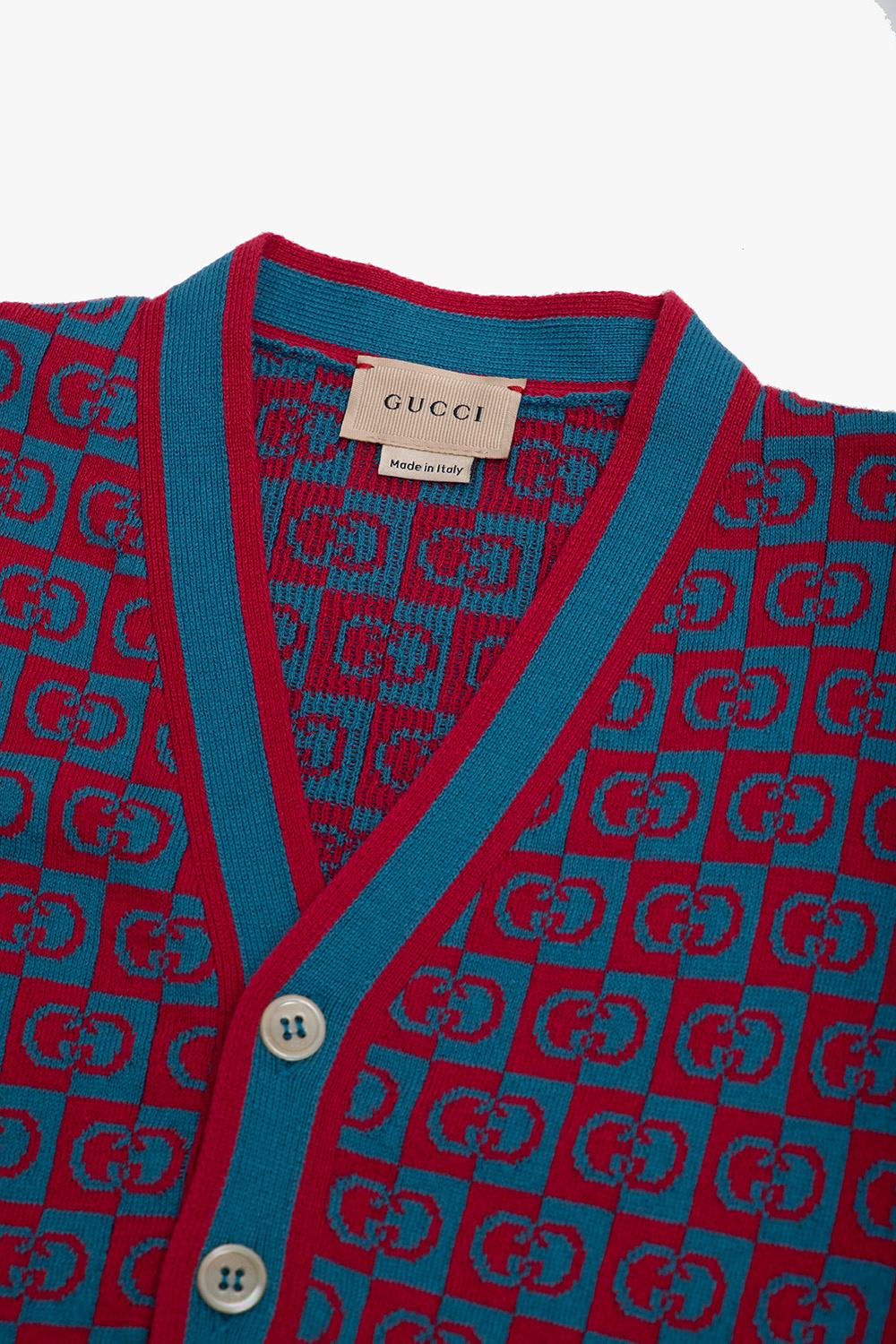Shop Gucci Buttoned Cardigan In Cerulean S Cherry