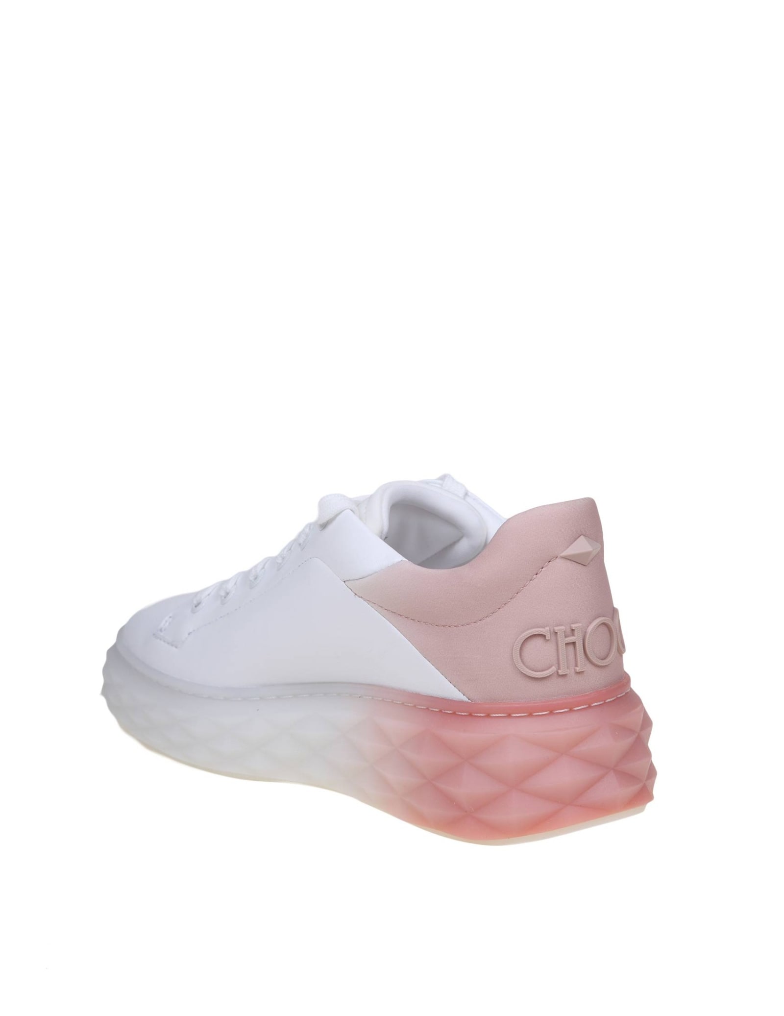 Shop Jimmy Choo Diamond Maxi Sneakers In White And Pink Leather In White/macaron Mix
