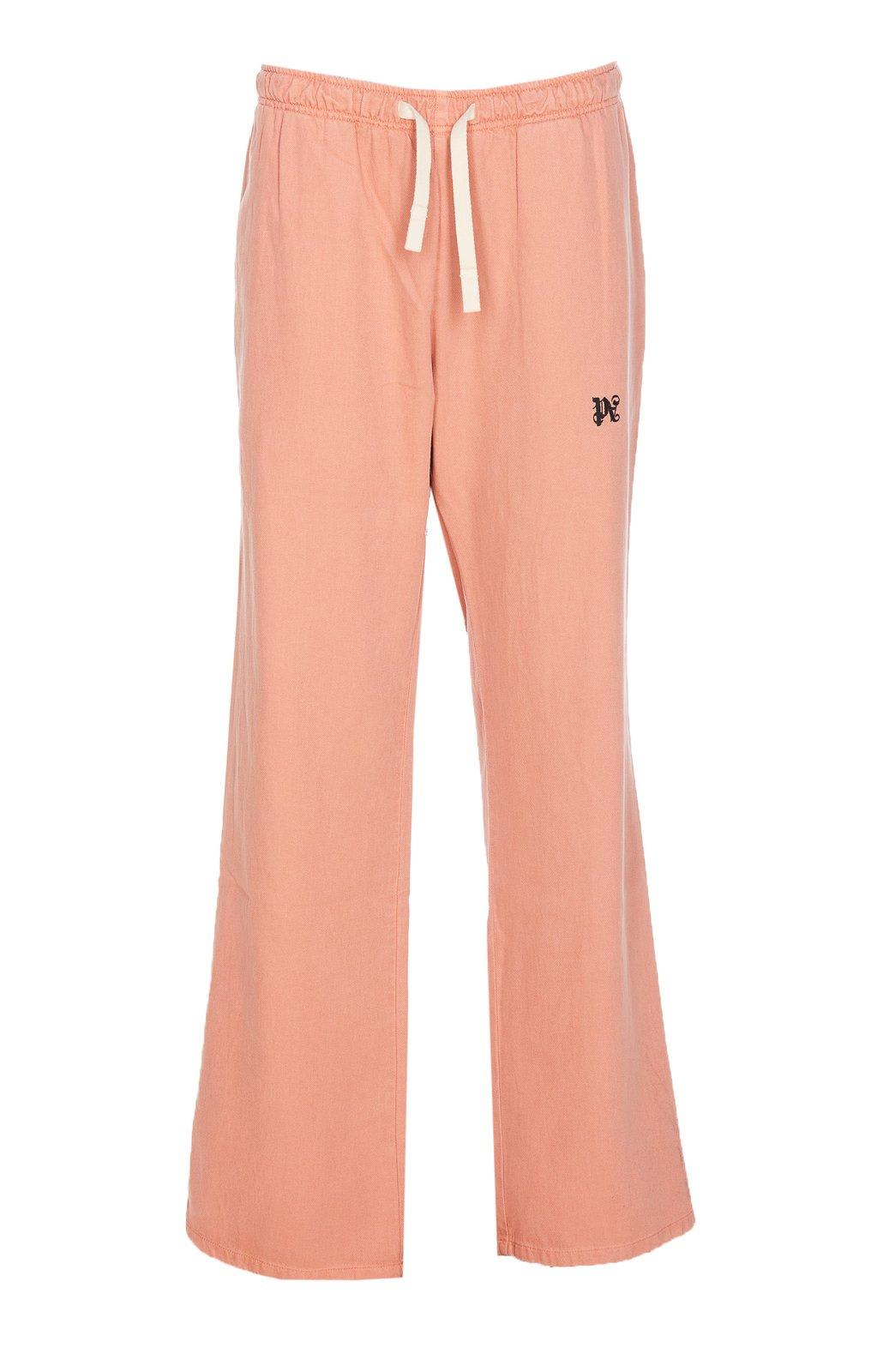 Shop Palm Angels Monogram Embroidered Drawstring Pants In Rosa Nero