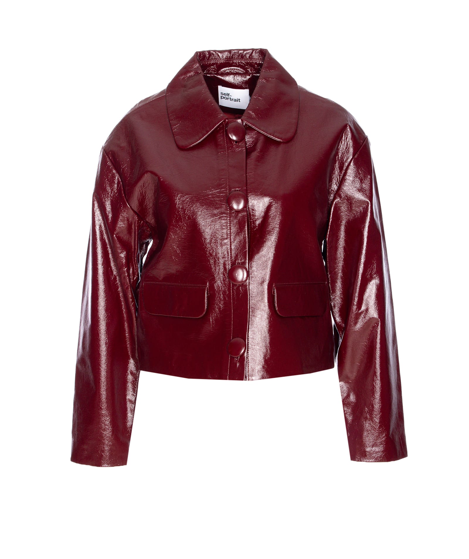Self-portrait Womens Peter Pan Collar Boxy-fit Faux-leather Jacket Burgundy In Red