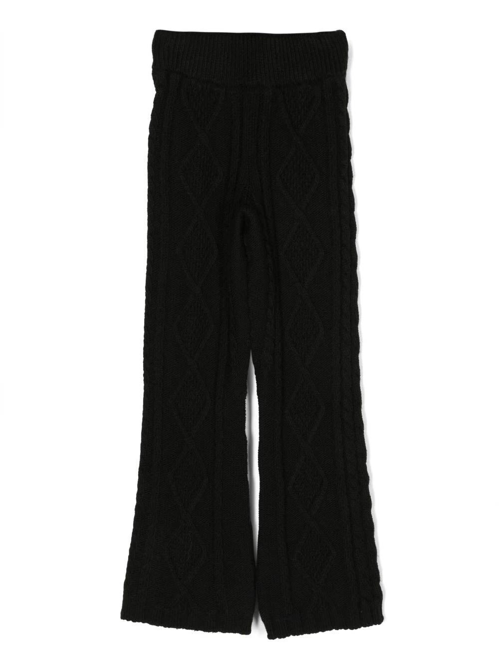 Msgm Logo-patch Cable-knit Trousers In Nero