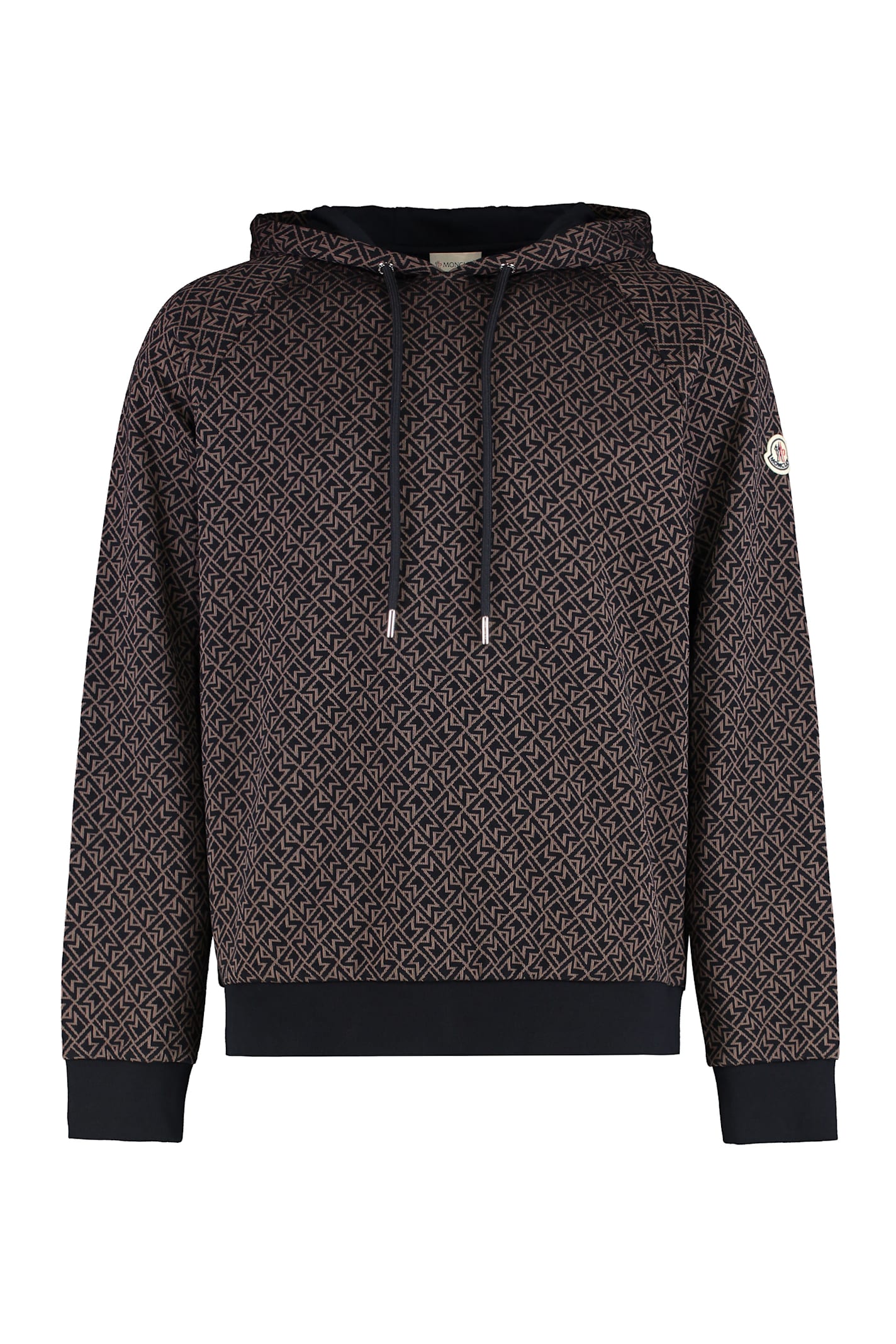 Moncler Logo Jacquard Knitted Drawstring Hoodie In Brown