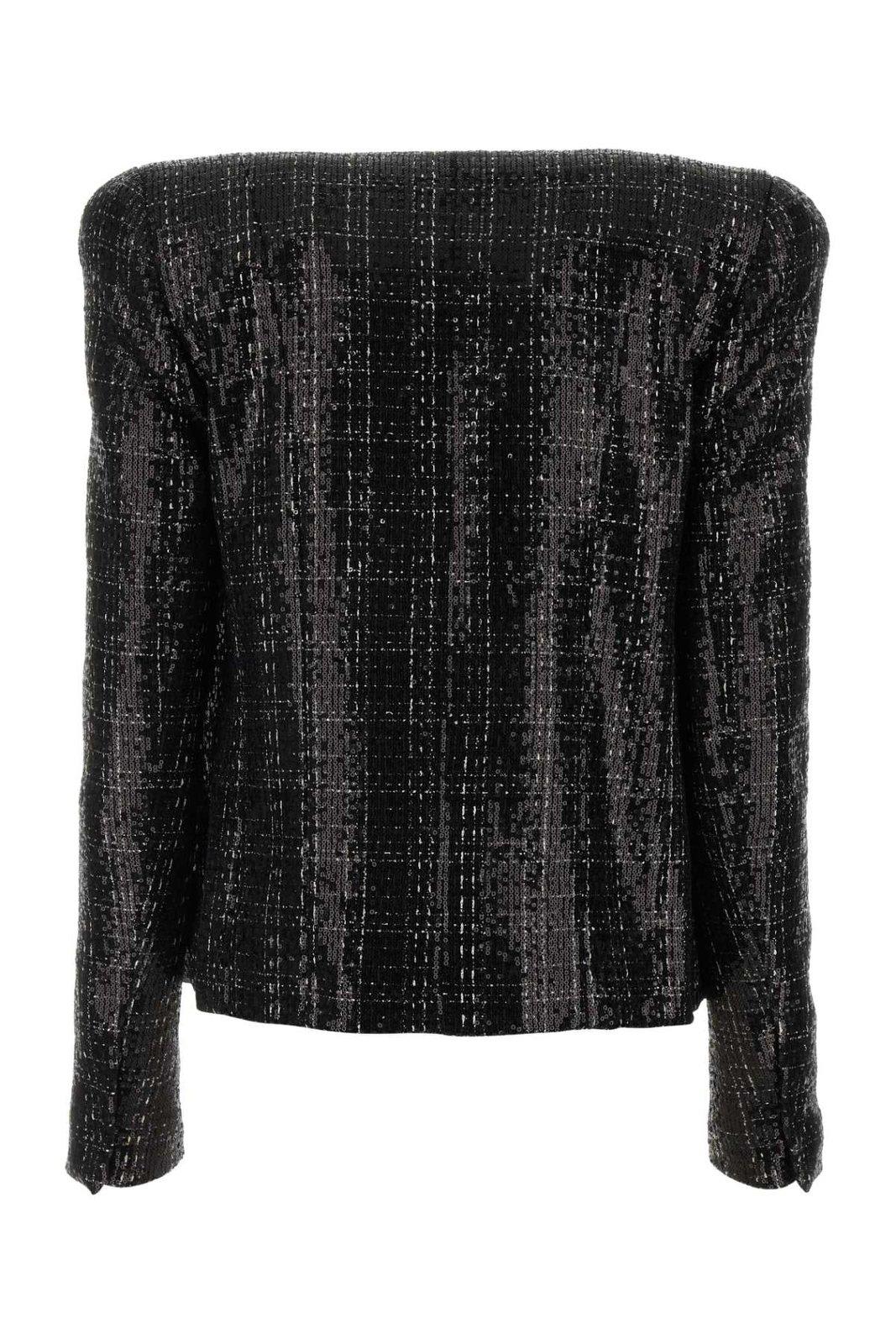 Shop Balmain Tweed Sequin Embellished Jacket In Black