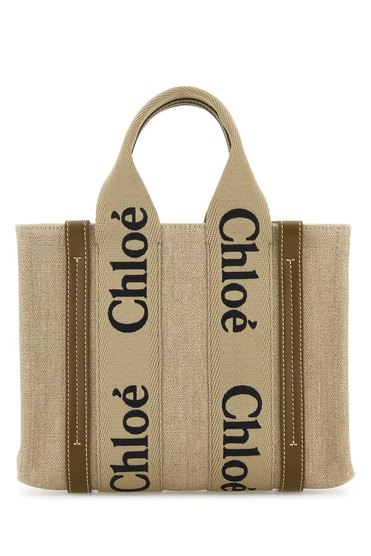 Shop Chloé Multicolor Linen Small Woody Shopping Bag In Beige