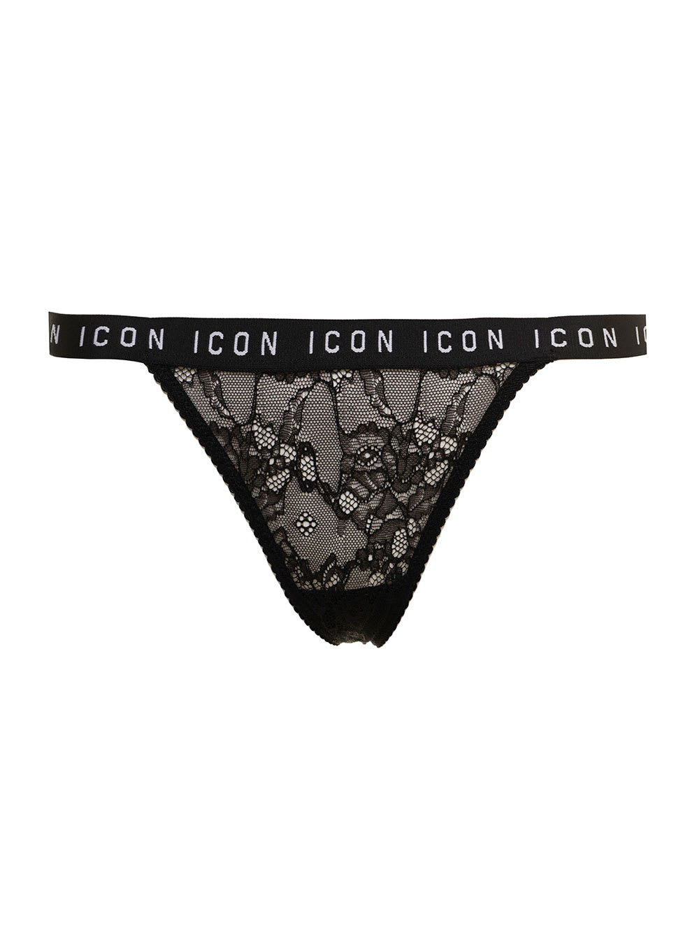 D-squared2 Womans Black Lace Thong Briefs With Logo Print