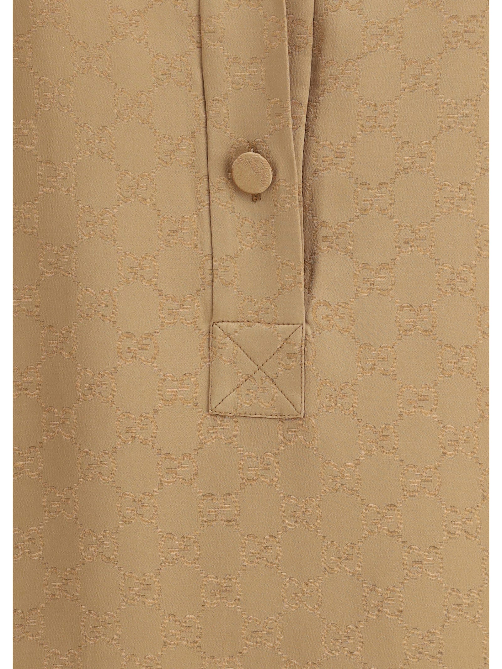 Gucci Gg Pattern Silk Shirt In Rame/mix