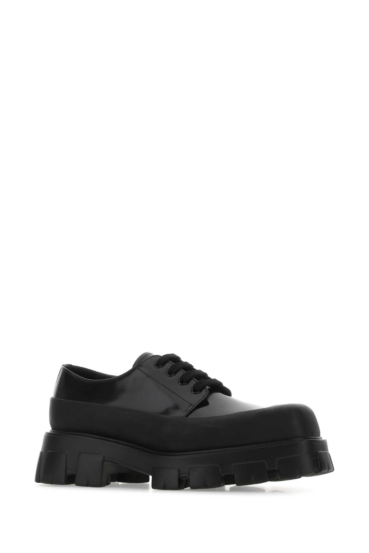 Prada Black Leather Lace-up Shoes In F0002