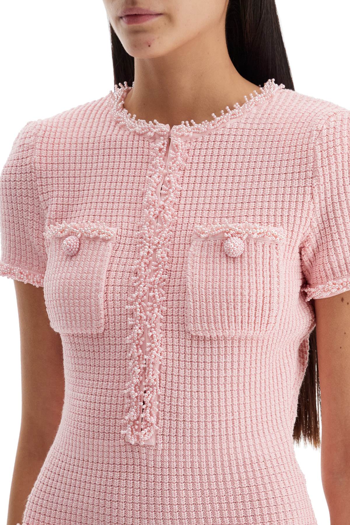 Self-portrait Womens Bead-embellished Short-sleeve Knit Mini Dress Pink In Pink