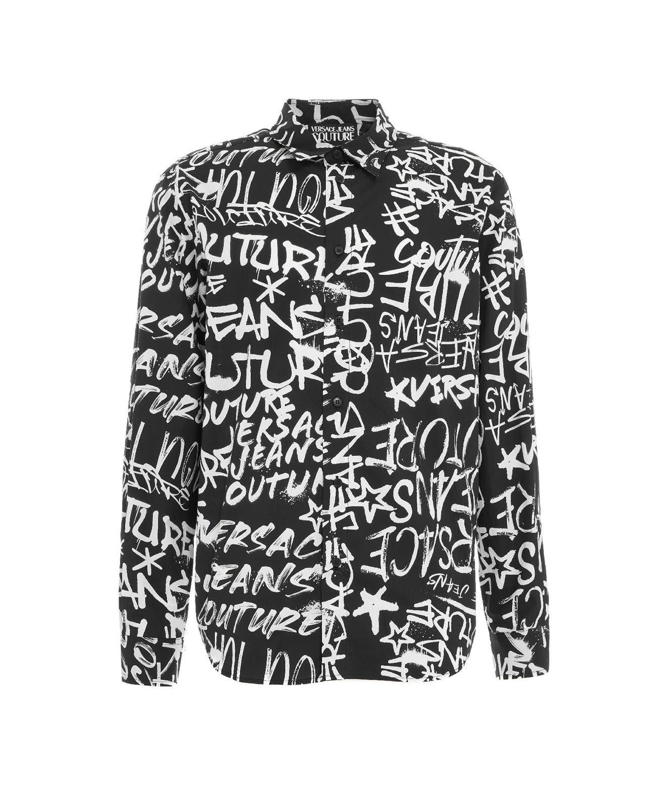 VERSACE JEANS COUTURE LOGO-PRINTED BUTTON-UP SHIRT