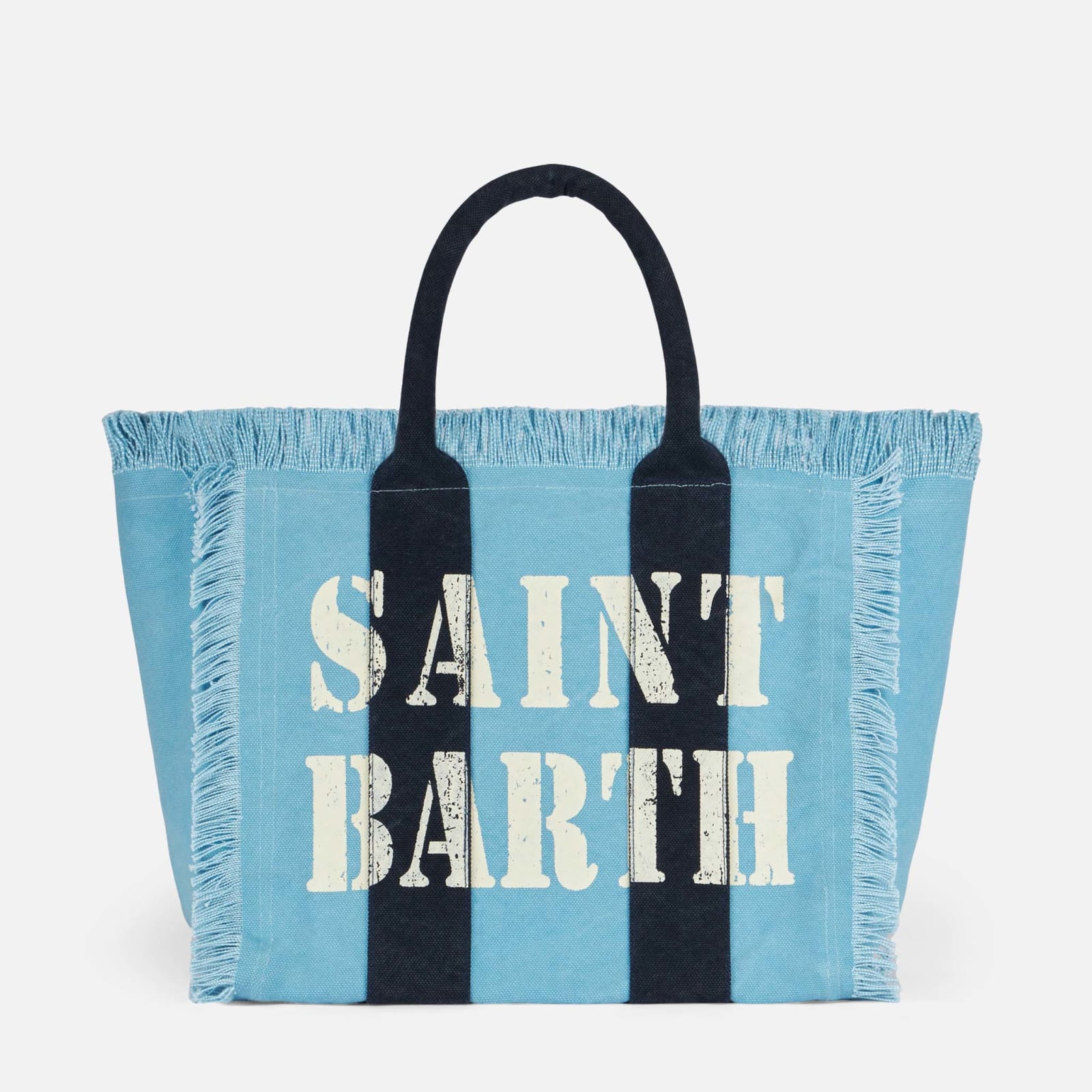 Shop Mc2 Saint Barth Vanity Canvas Shoulder Bag With Saint Barth Logo In Blue