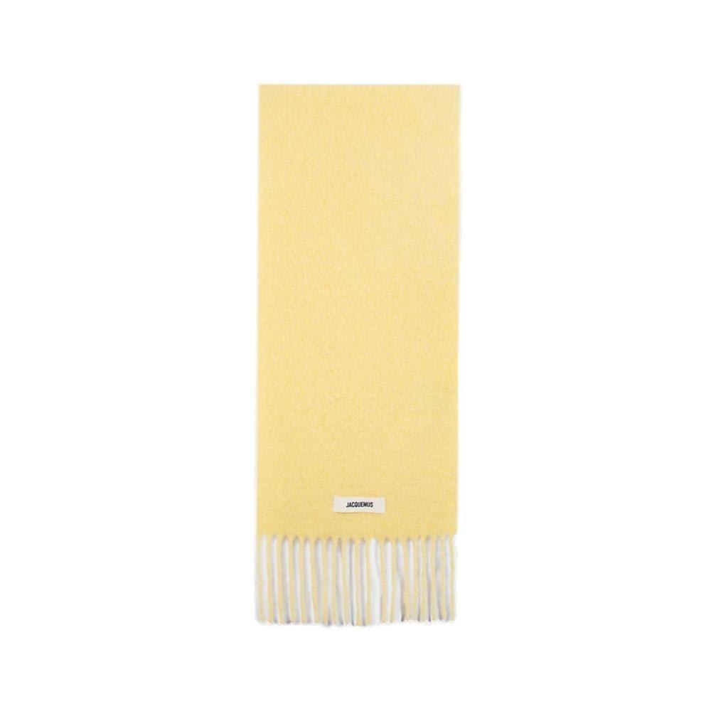 Shop Jacquemus Logo Patch Fringed Scarf In Yellow