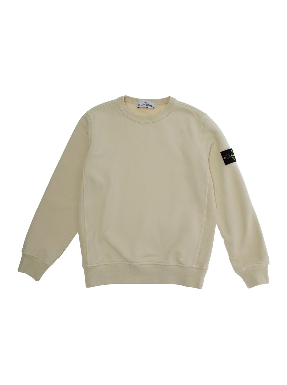 Stone Island White Crewneck Sweatshirt With Logo Patch On The Sleeve In Cotton Boy In Neutral