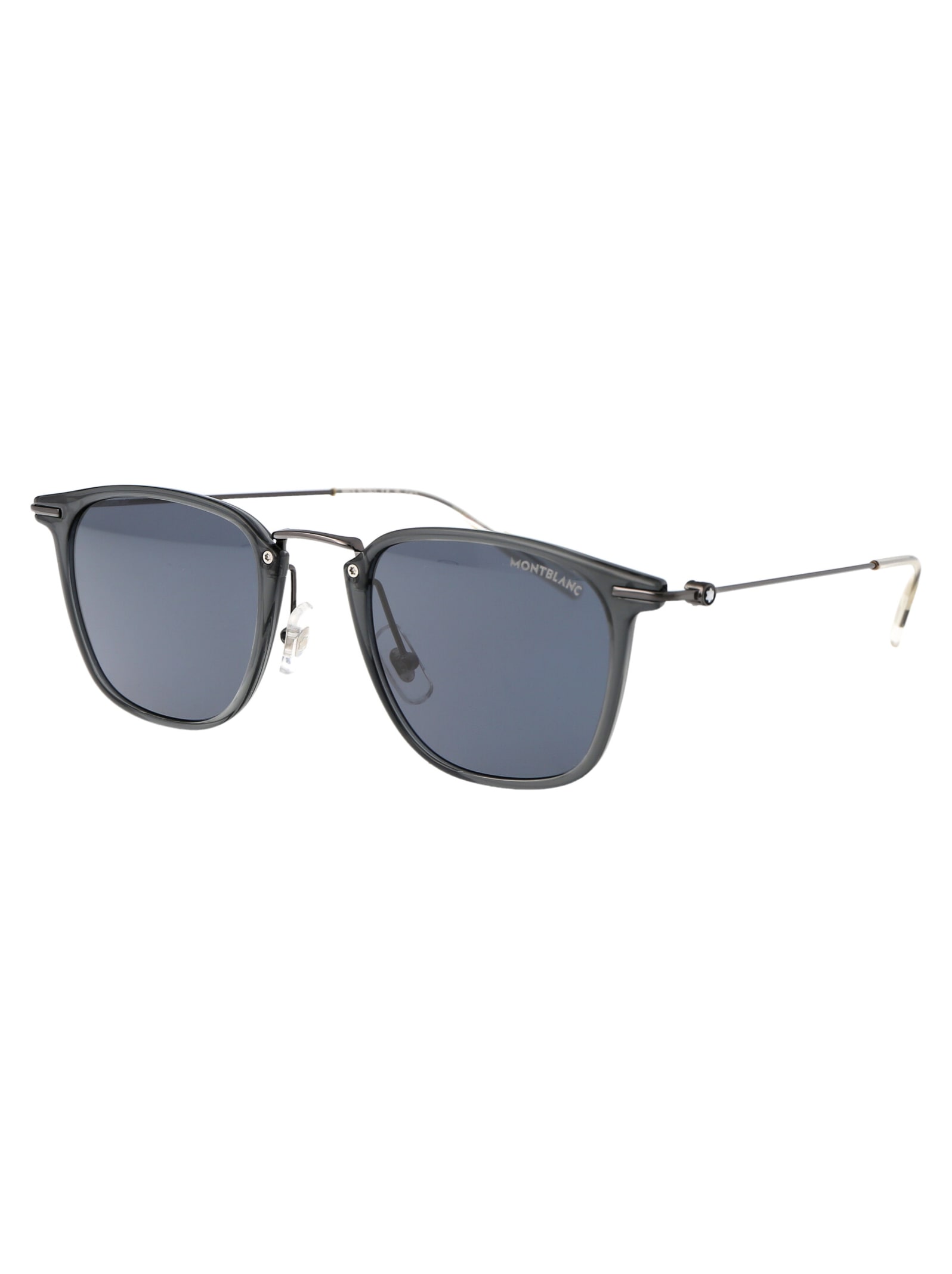 Shop Montblanc Mb0295s Sunglasses In 003 Grey Ruthenium Blue