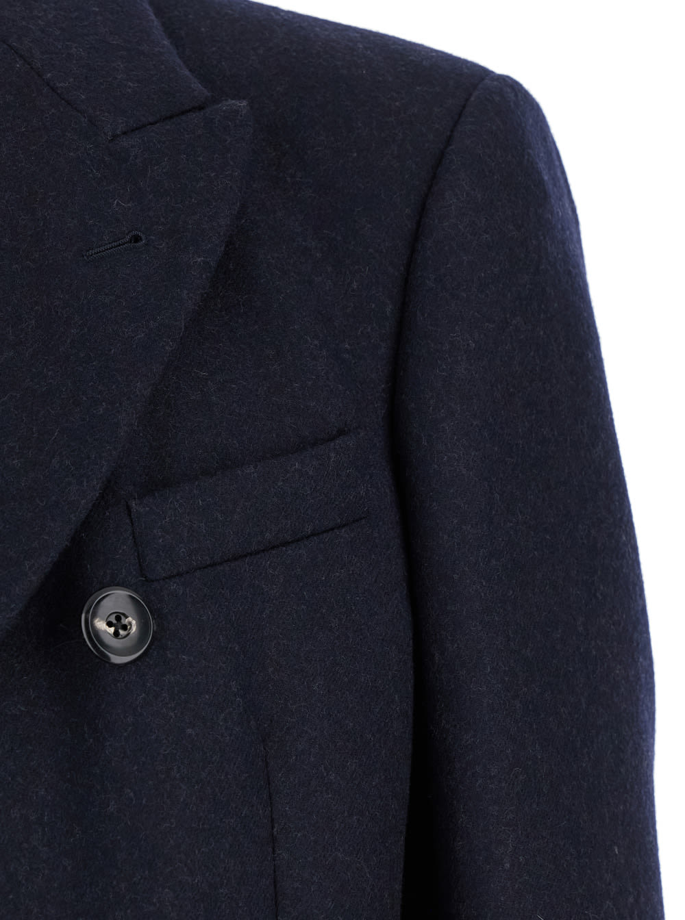 Shop Emporio Armani Blue Double-breasted Long Coat With Peak Revers In Wool Man