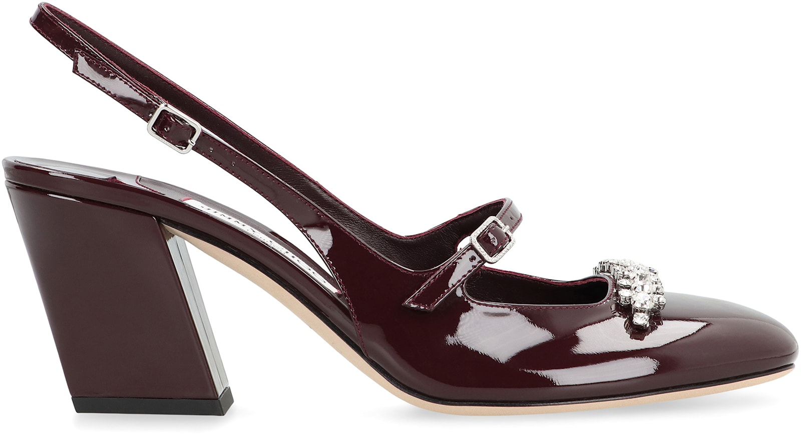 Jimmy Choo Belinda 70 Crystal-embellished Patent-leather Slingback Pumps In Burgundy