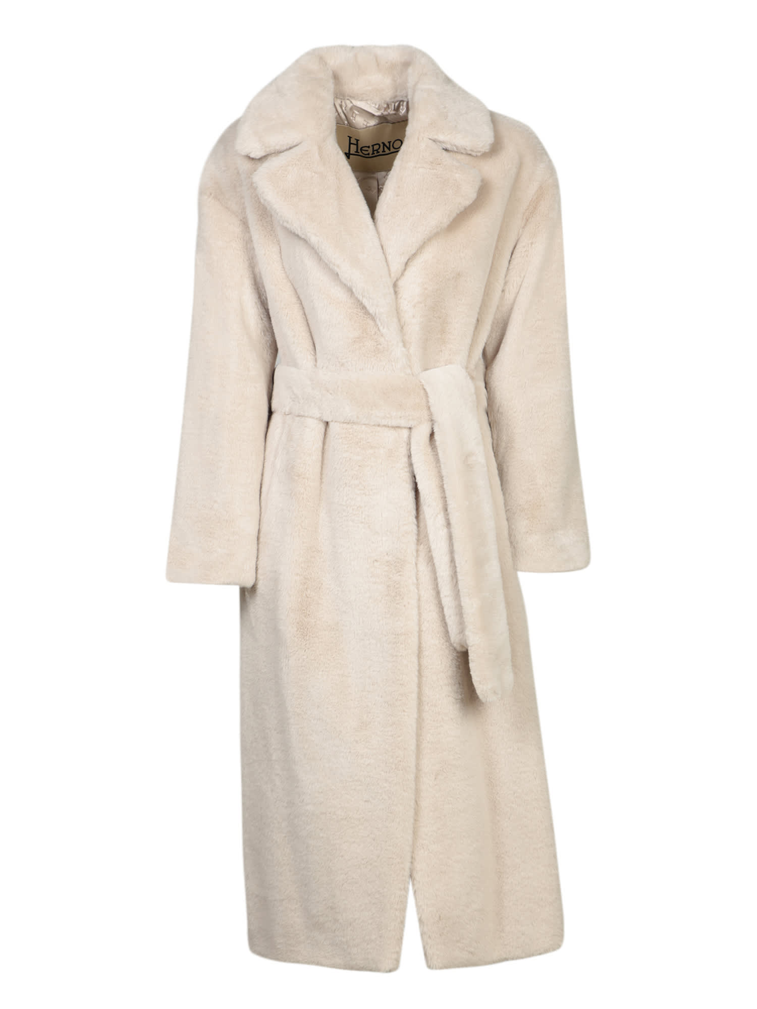 Shop Herno Chantilly Ivory Long Soft Fur Coat In Beige