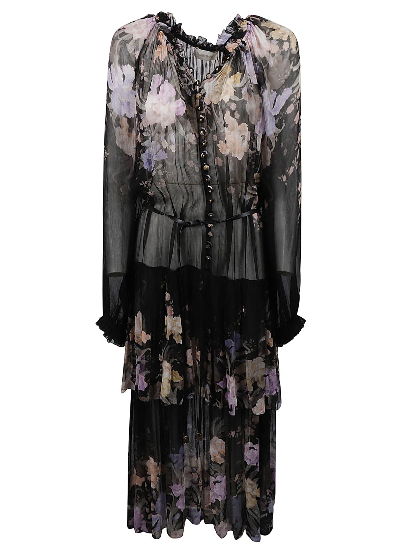 Shop Zimmermann See-through Floral Printed Long Dress In Black