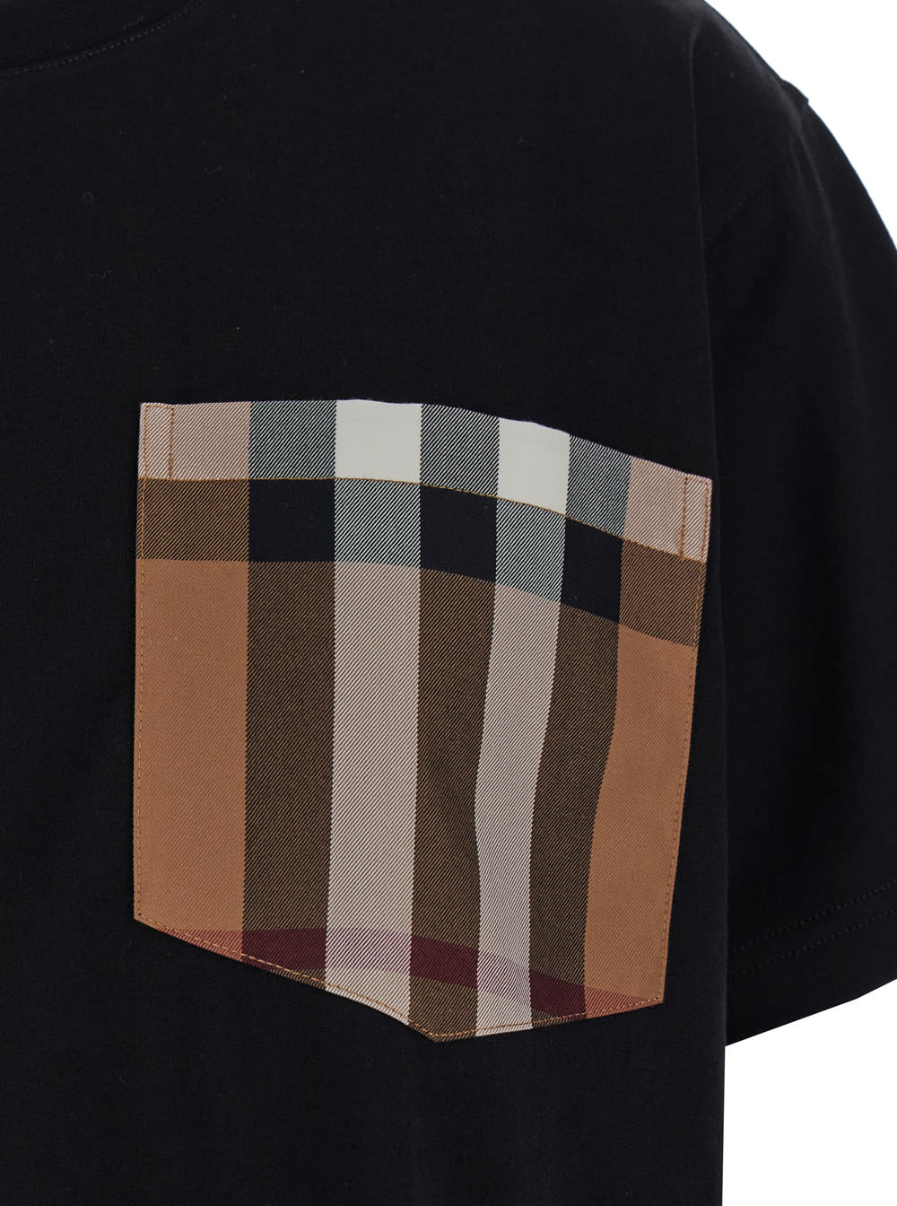 Shop Burberry Black T-shirt With Check Pocket In Cotton Woman