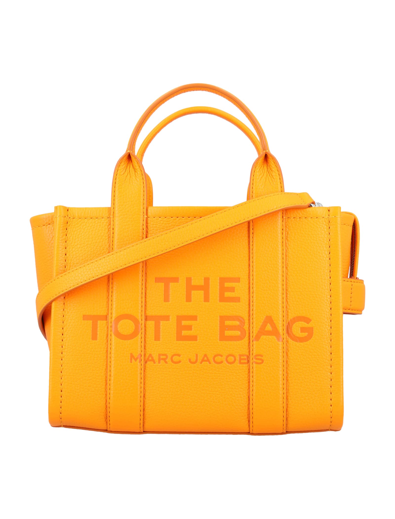 Shop Marc Jacobs The Mini Tote Leather Bag In Tangerine