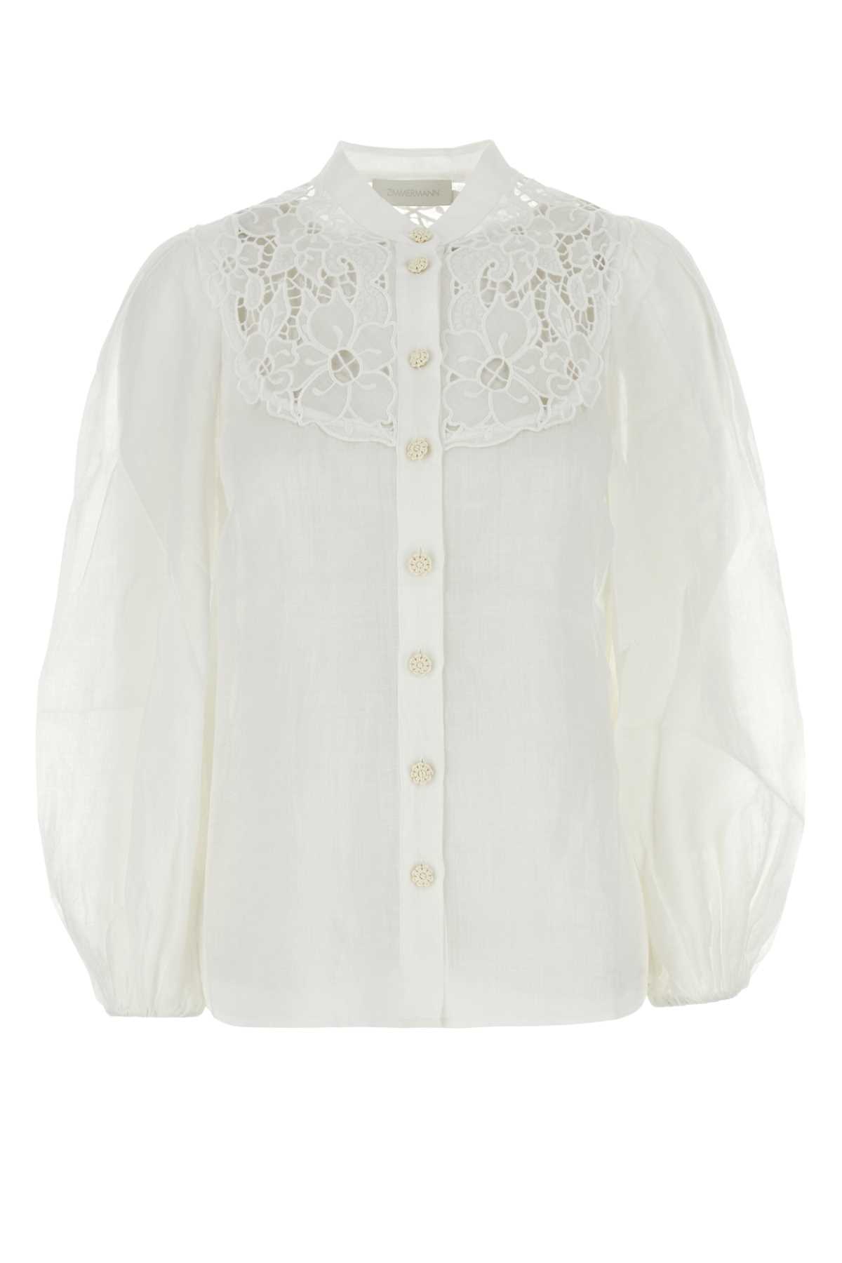 Shop Zimmermann White Ramie Golden Blouse In Ivoryivory