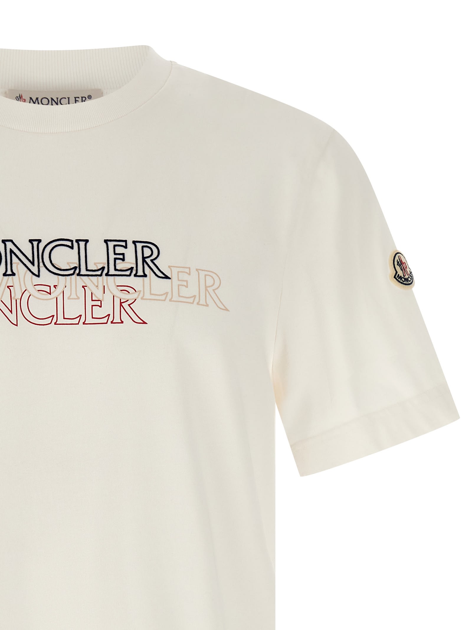 Moncler Mens Natural Logo-print Crewneck Cotton T-shirt In White