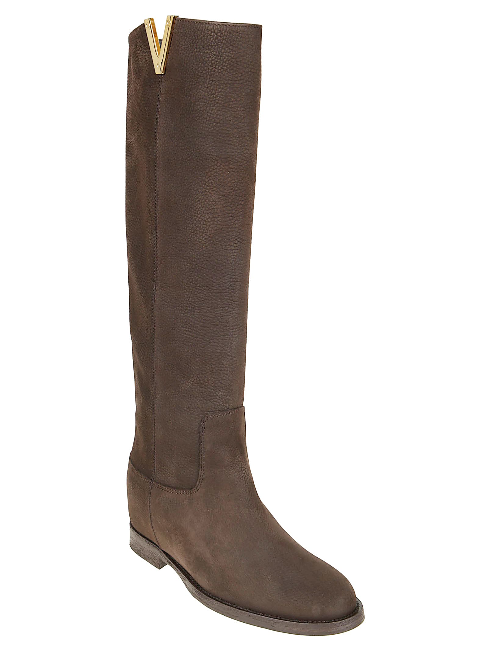 Via Roma 15 Rich Brown Leather Ankle Boots With Gold-tone Accent In Brown