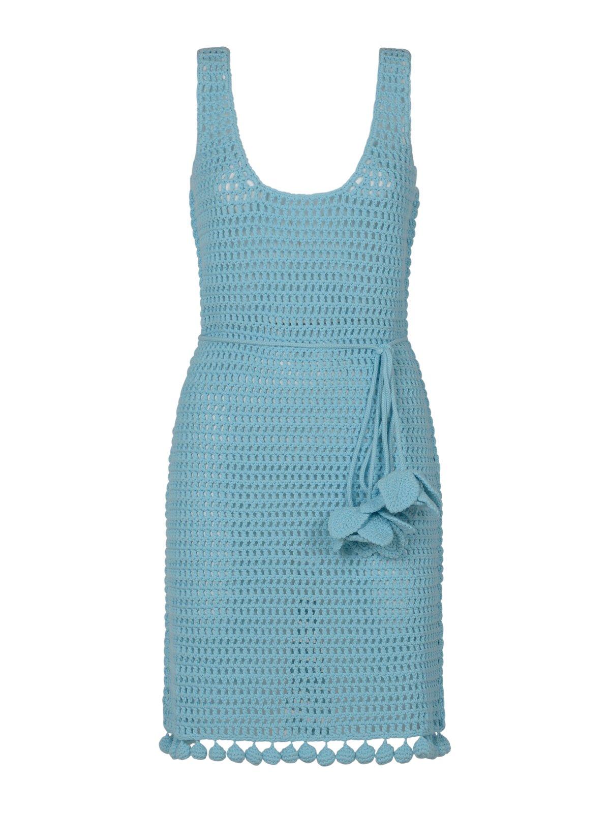 Crochet-knit Belted-waist Sleeveless Dress