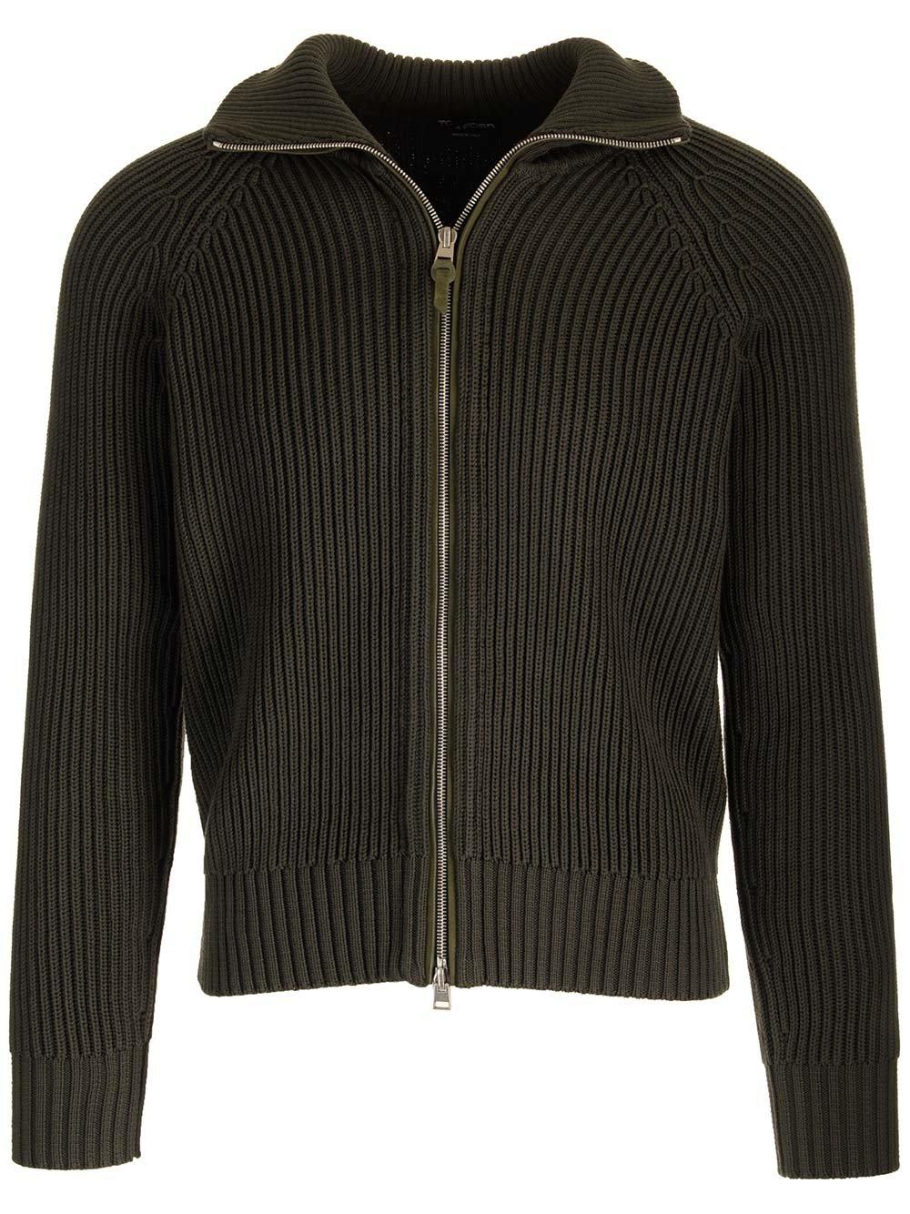 Tom Ford Zipped Ribbed-knit Cardigan In Grey