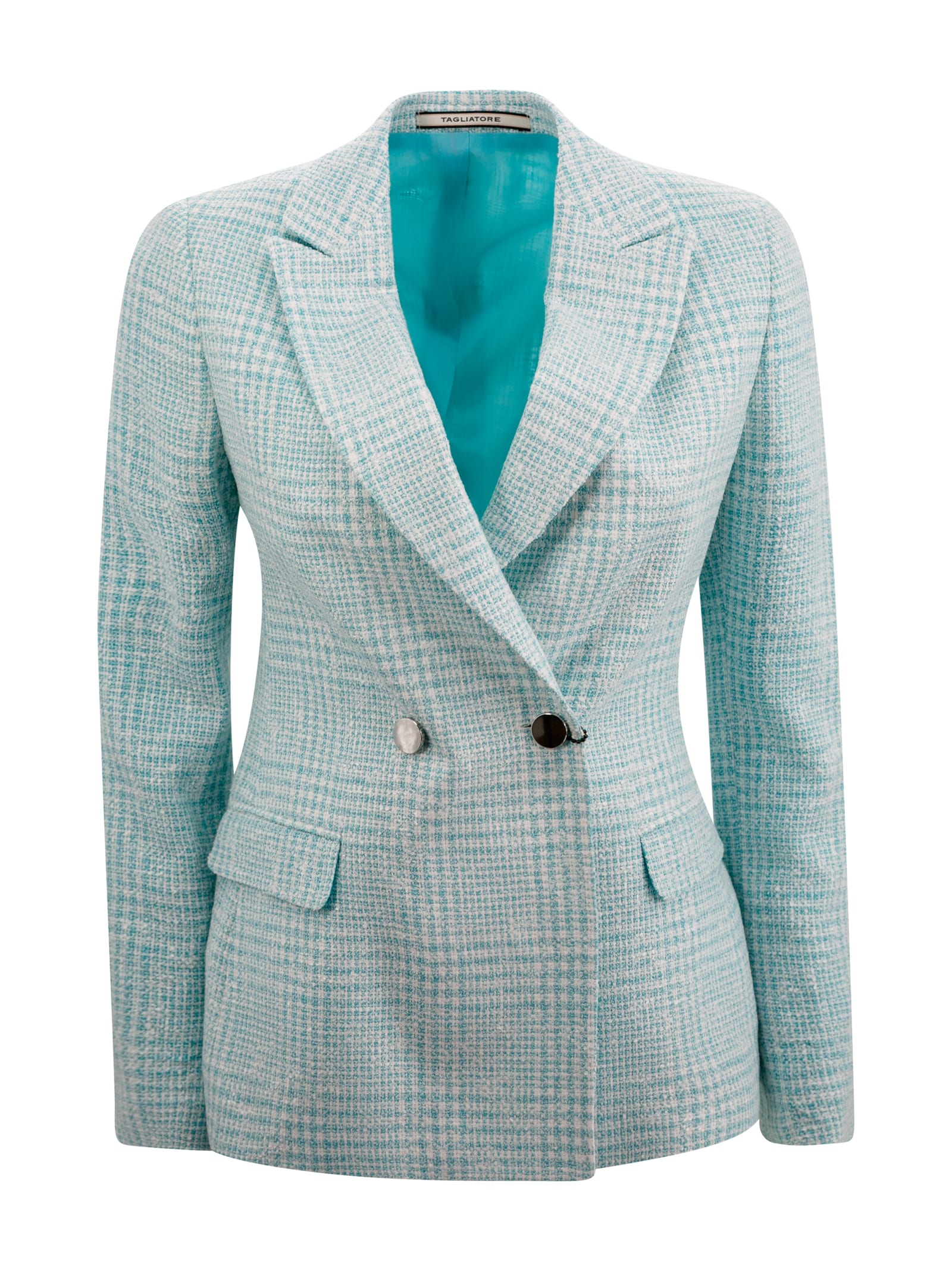 Tagliatore Double-breasted Tweed Blazer In Azzurra