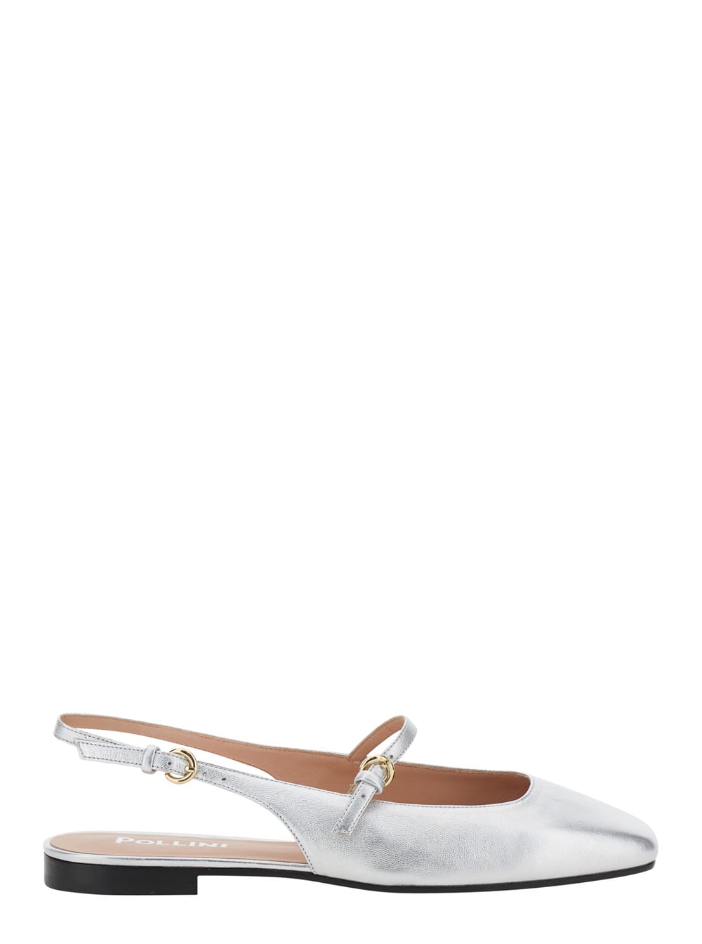 Silver Colored Slingback Ballerinas With Adjustable Strap In Leather Woman