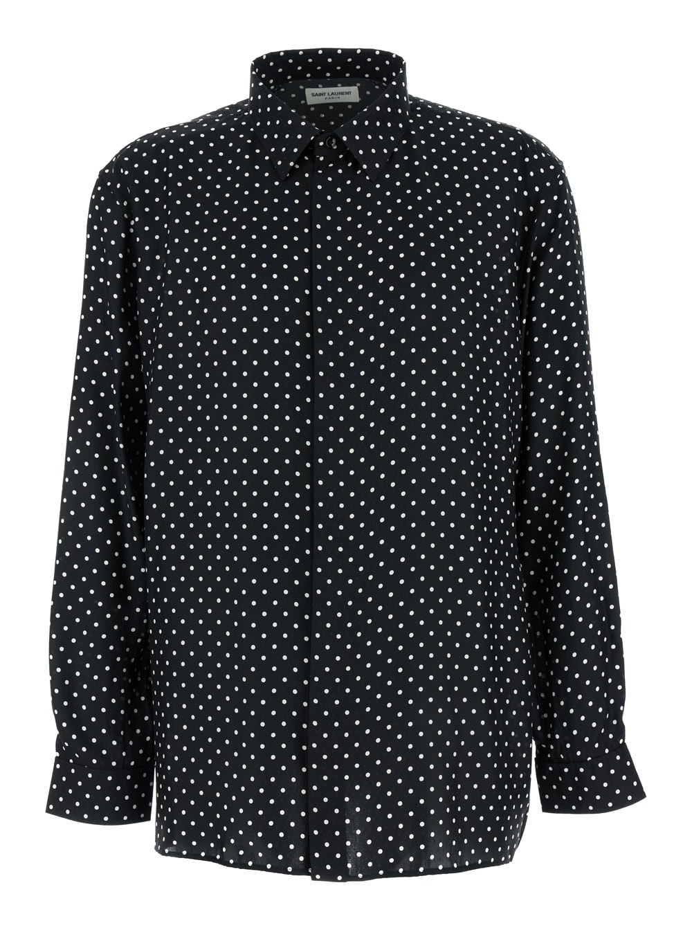 Shop Saint Laurent Black All-over Polka Dot Pattern Shirt In Silk Man