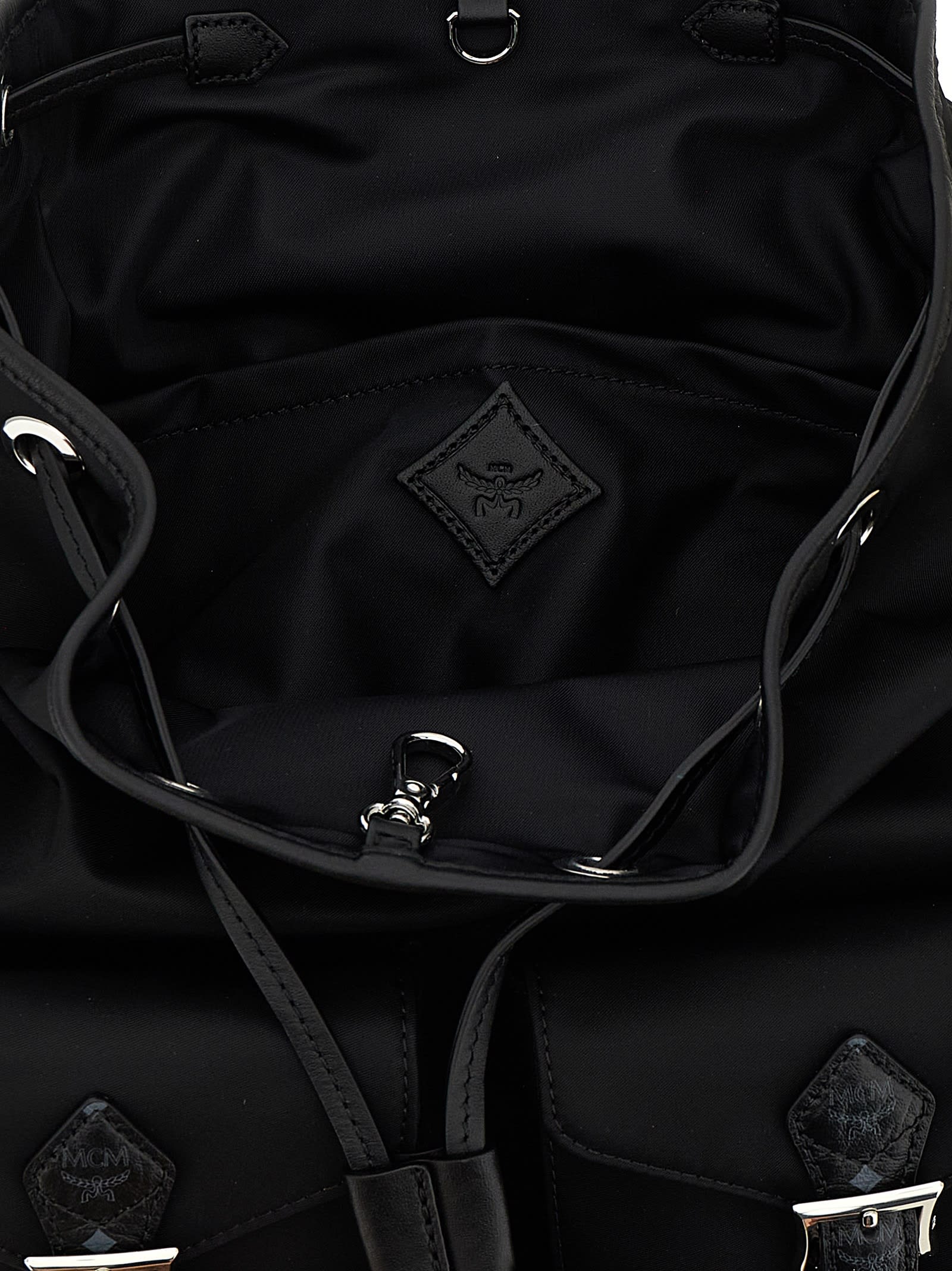 Mcm Aren Leather-trim Nylon Drawstring Backpack In Black