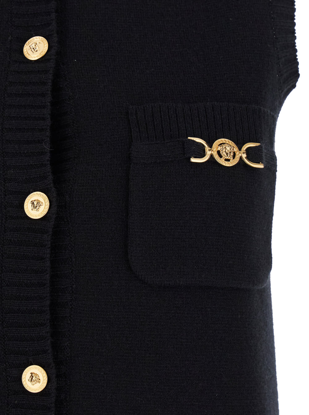 Shop Versace Black Mini Sleeveless Dress With Medusa Detail In Knit Woman