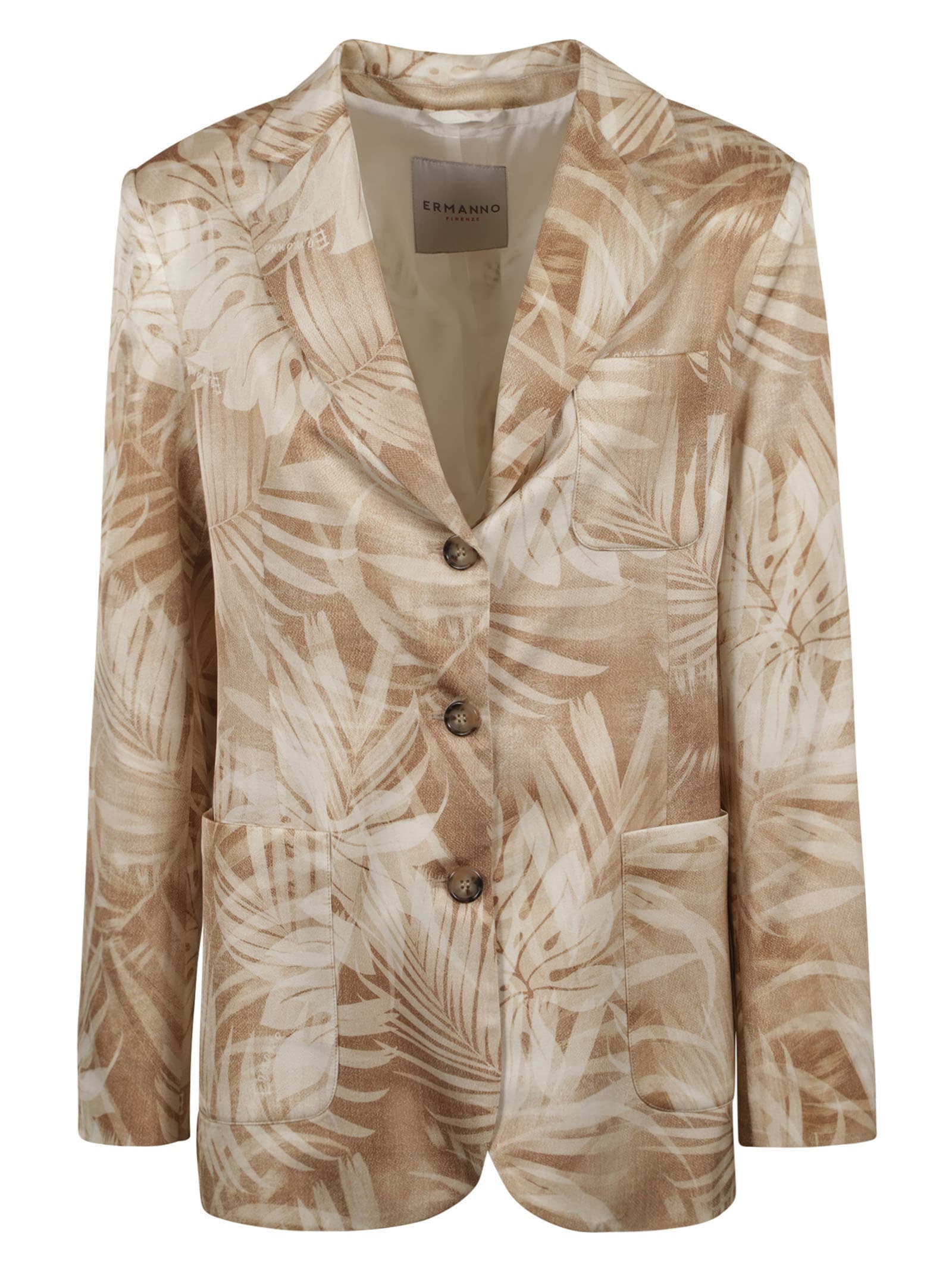 Shop Ermanno Firenze Rear Slit All-over Printed Blazer In Ecru