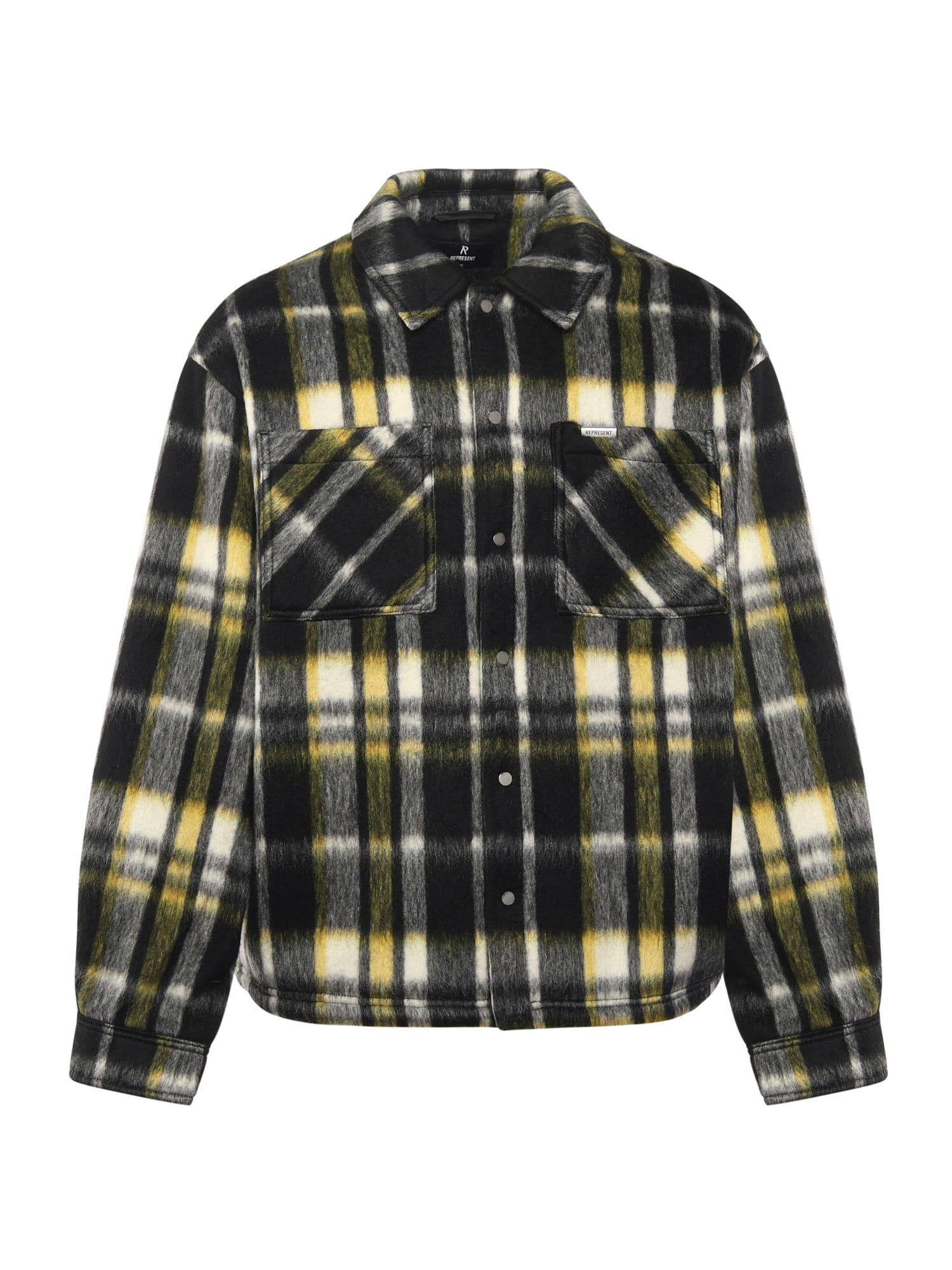 Represent Textured Overshirt With Classic Collar And Button-down Front In Black