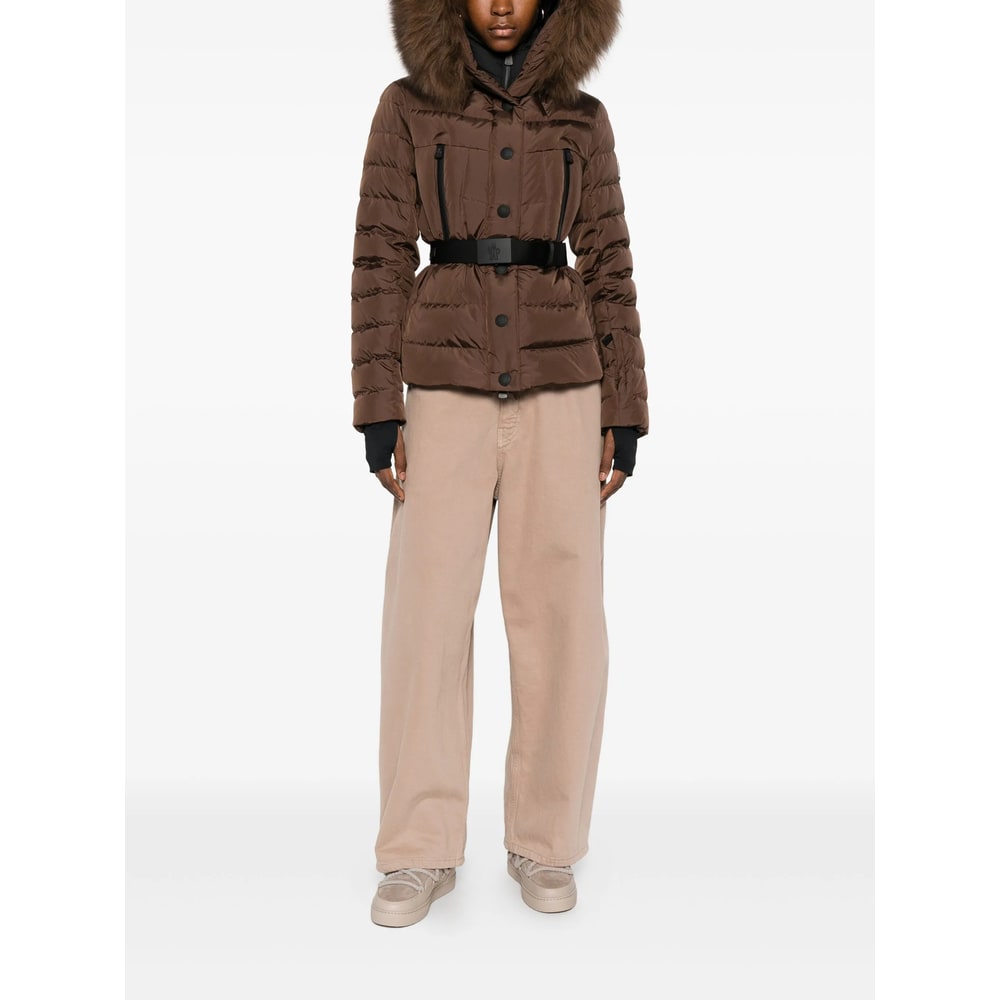 Moncler Belted Puffer Jacket In Brown