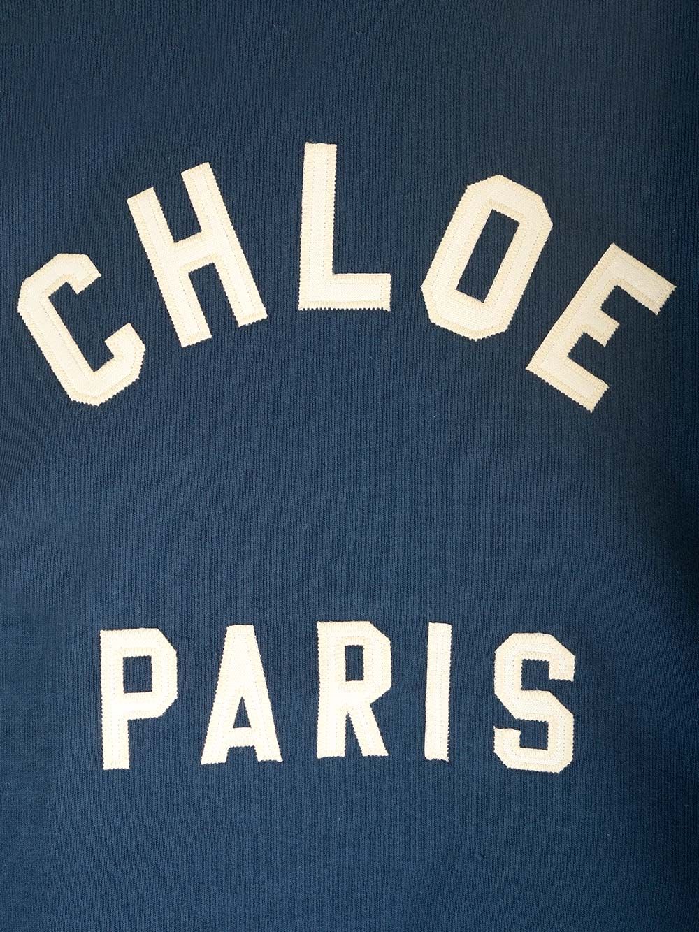 Chloé Mockneck Cotton Sweatshirt With Logo In Blue