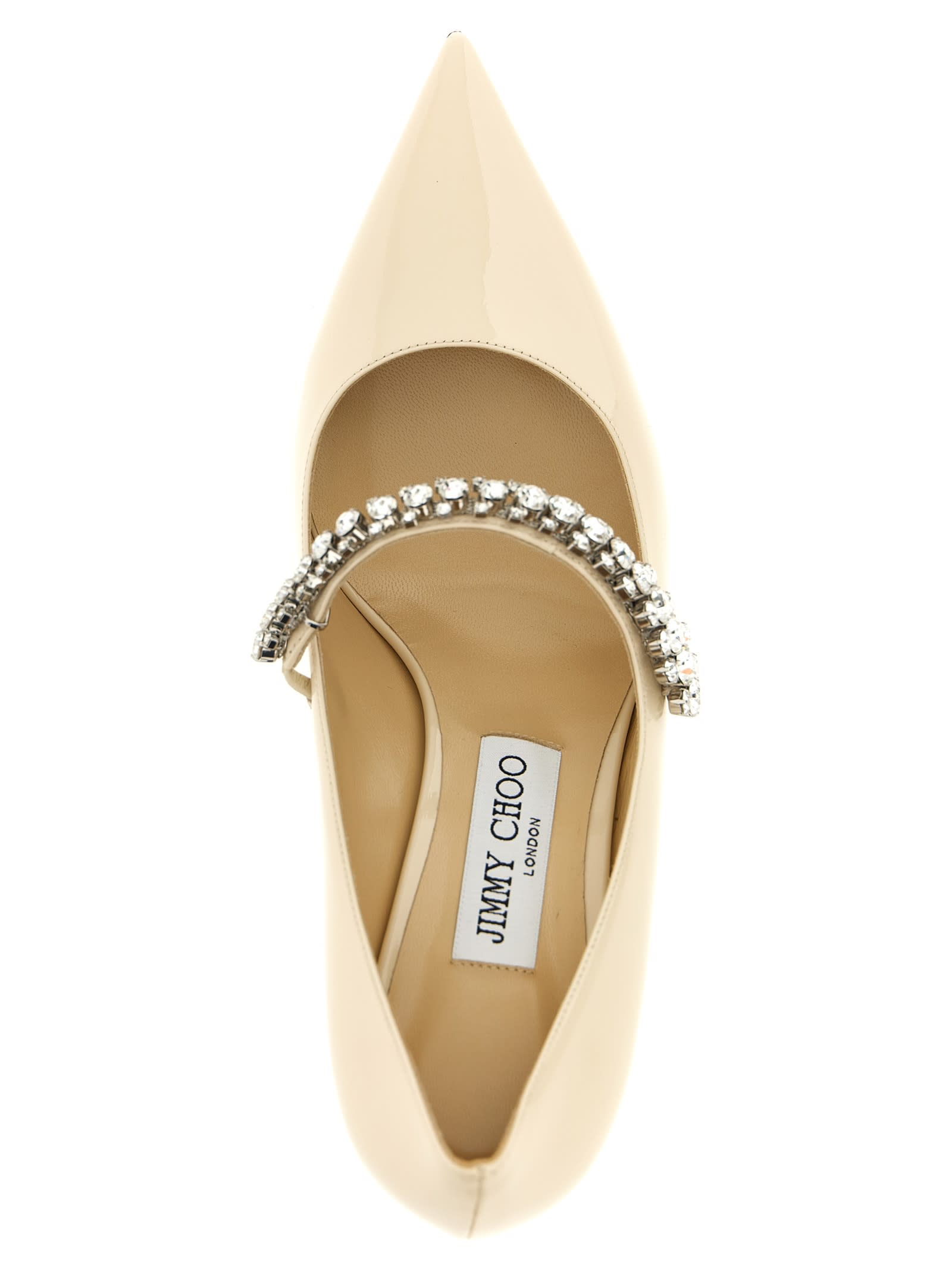Jimmy Choo Bing 85 Crystal-embellished Pumps In Patent Leather In Sand