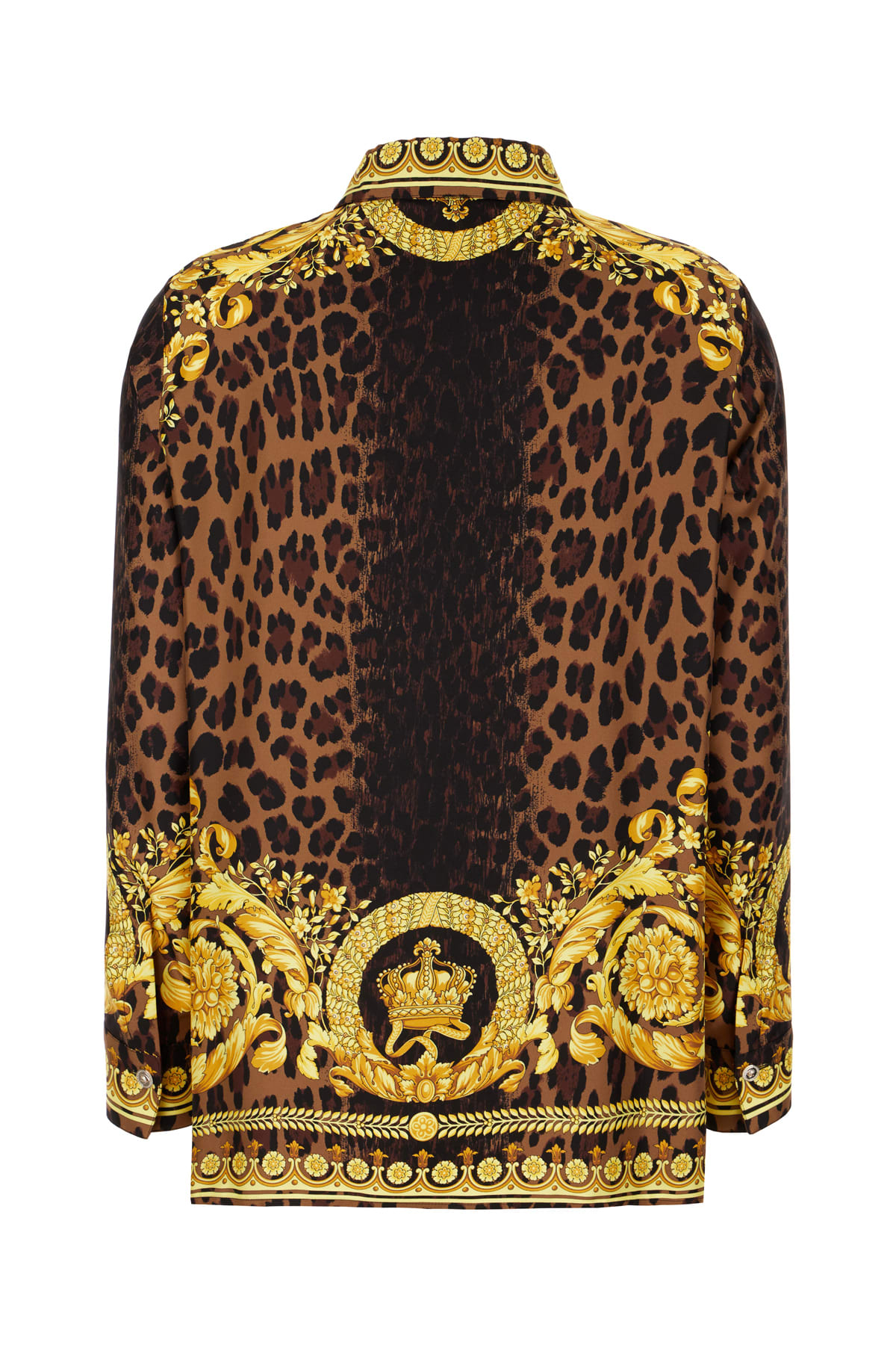 Shop Versace Printed Silk Shirt In Golden