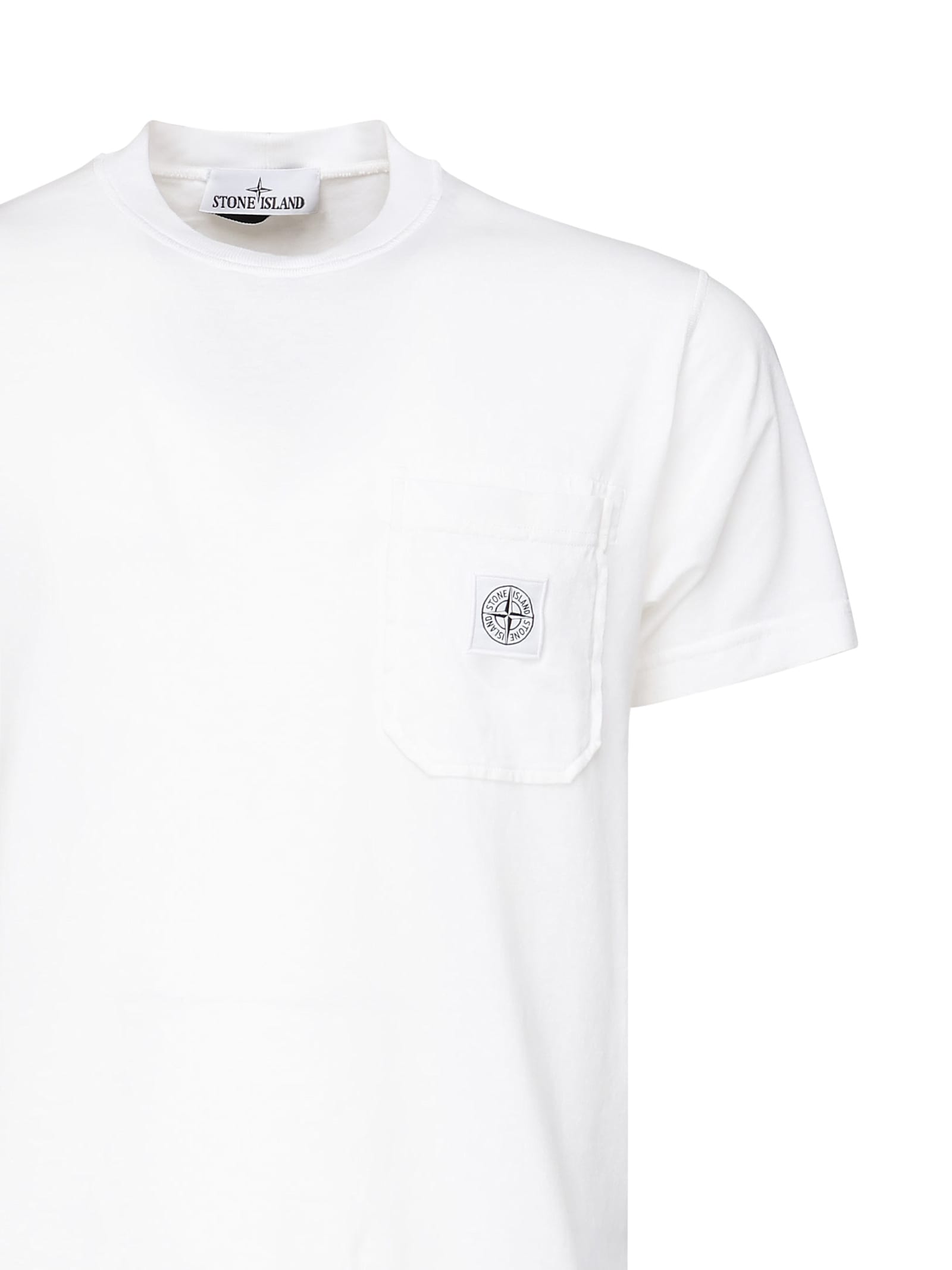 Stone Island Compass Logo Patch Organic Cotton Pocket T-shirt In White