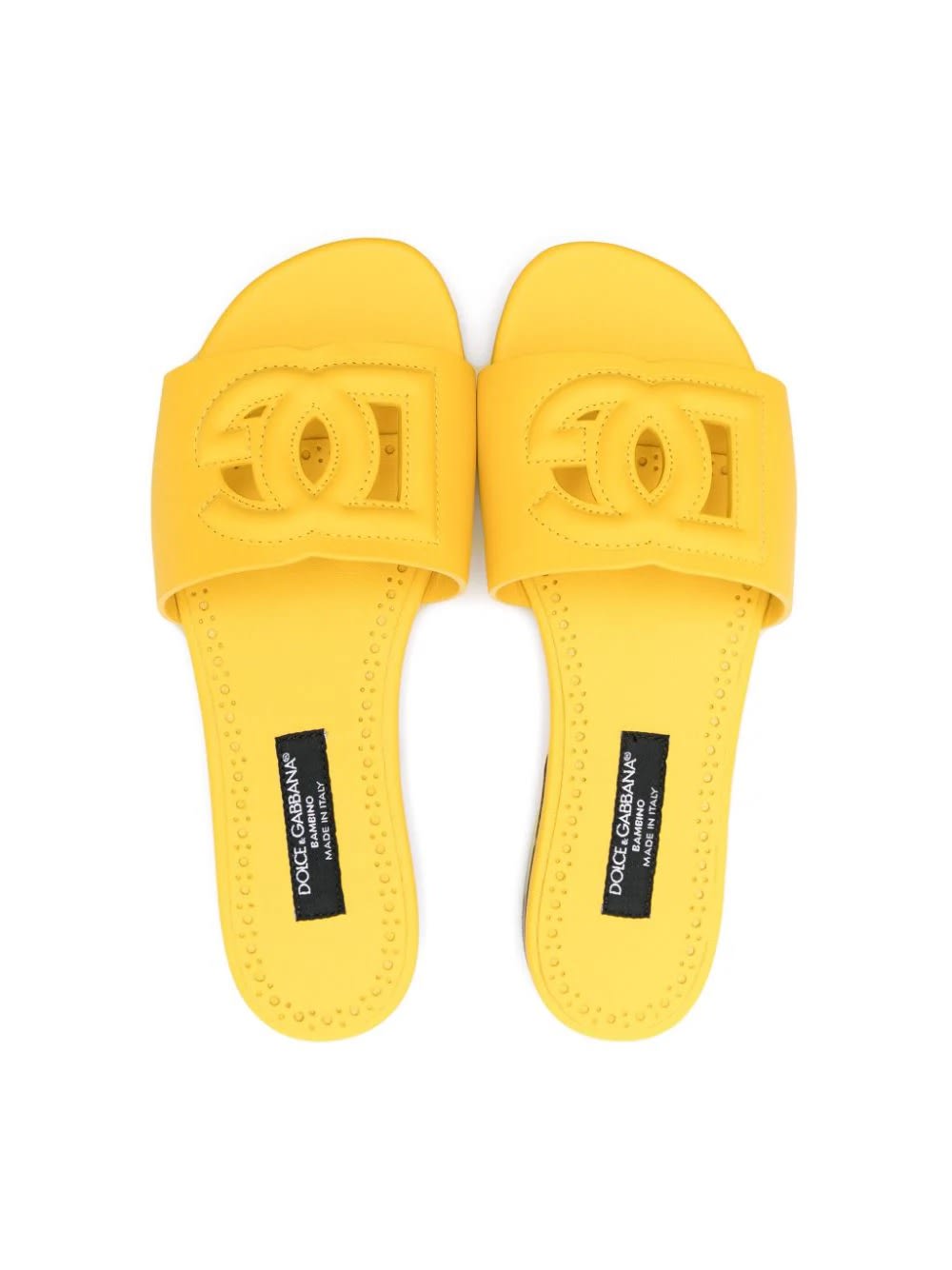 Shop Dolce & Gabbana Yellow Leather Slide With Dg Logo