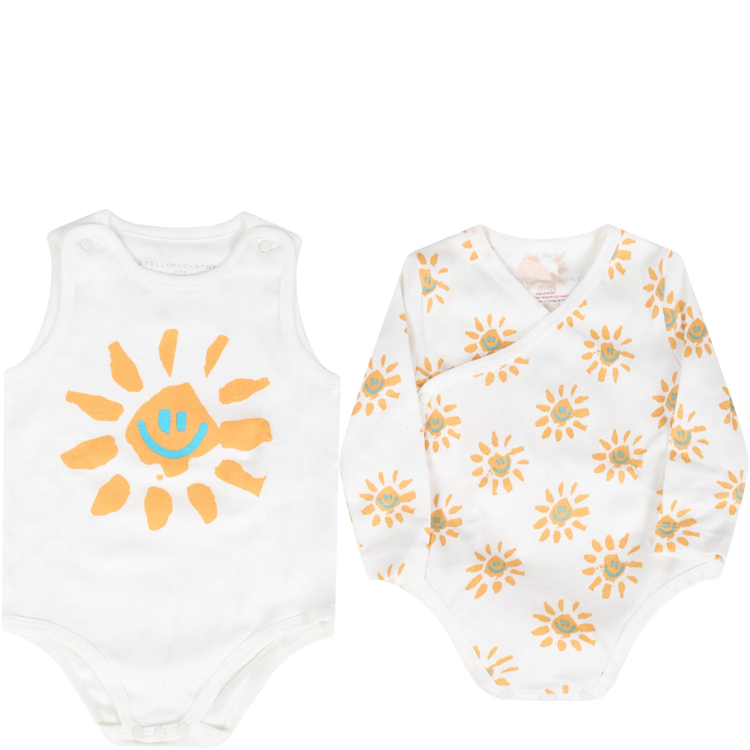 Stella McCartney Kids White Set For Baby Kids With Sun