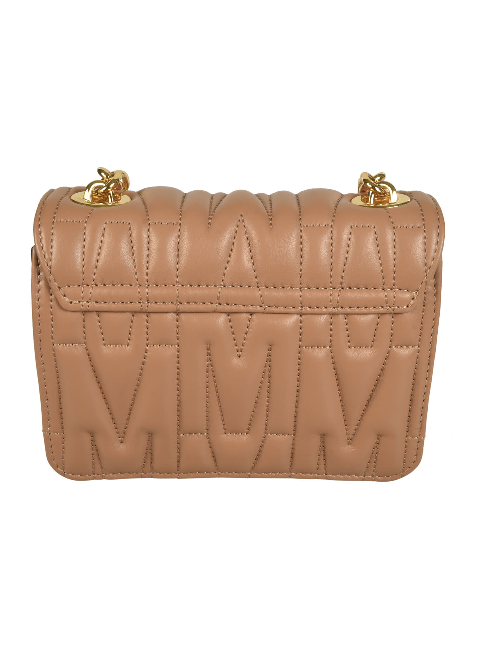 Shop Moschino Logo Quilted Shoulder Bag In Brown