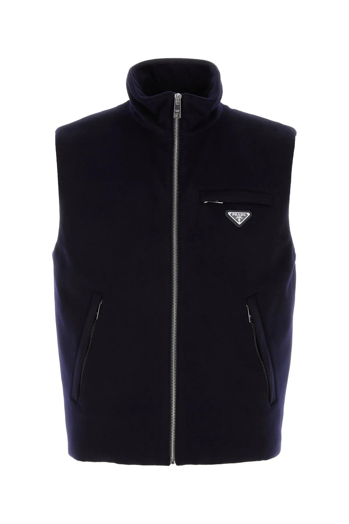 Midnight Blue Cashmere Sleeveless Down Jacket