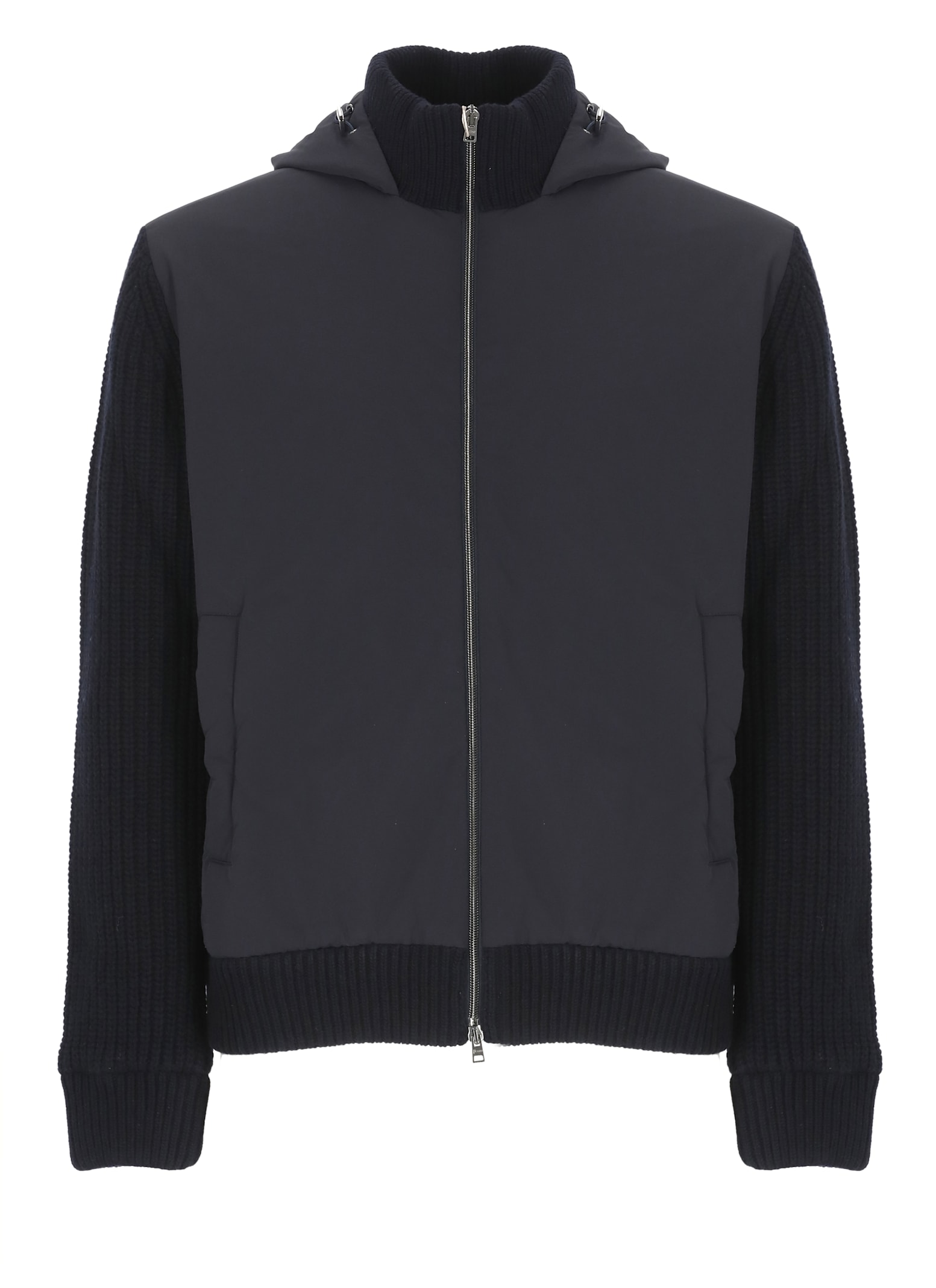 Herno High Neck Virgin Wool Jacket With Padded Contrast Detail In Blue