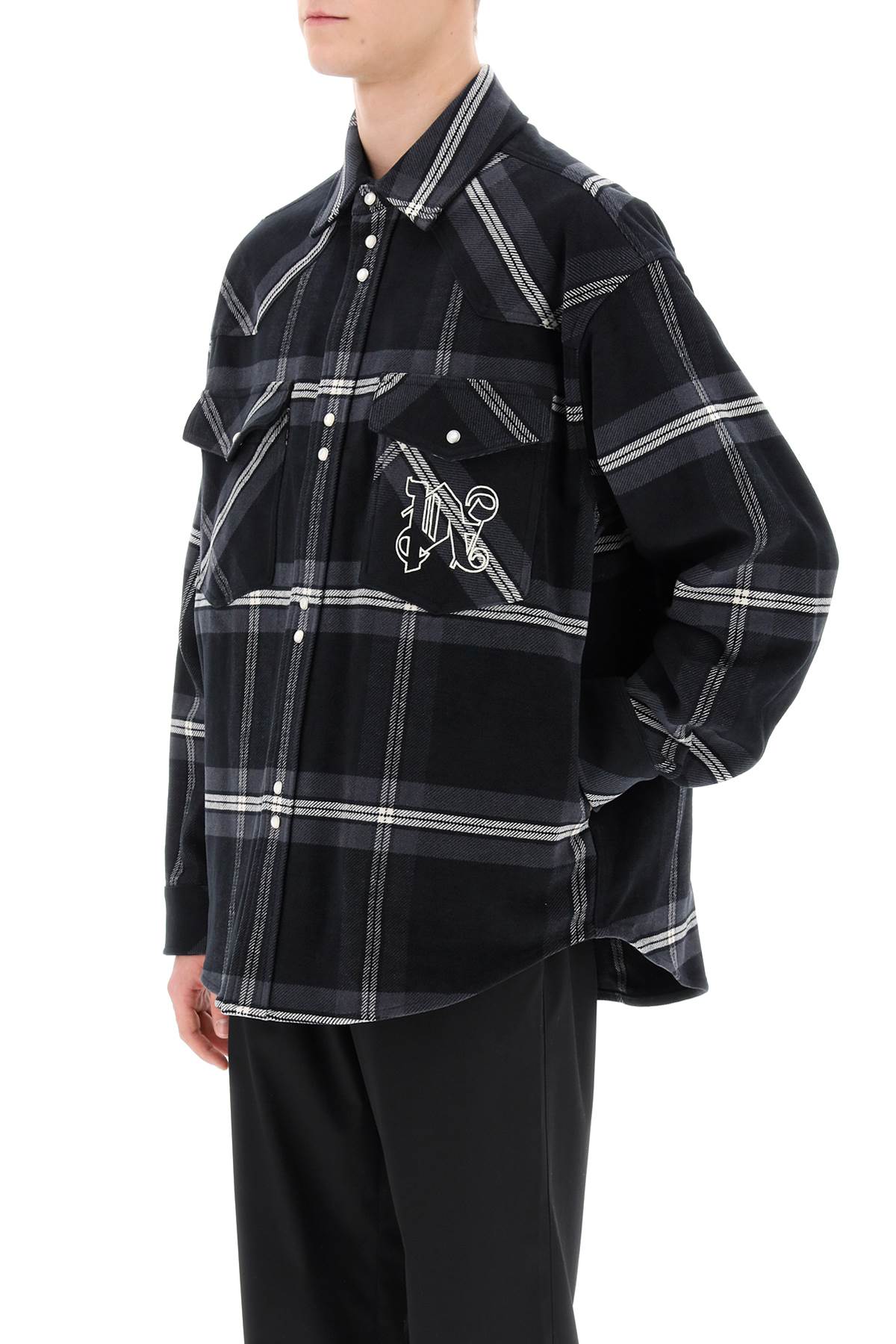Shop Palm Angels Check Flannel Overshirt In Antracite