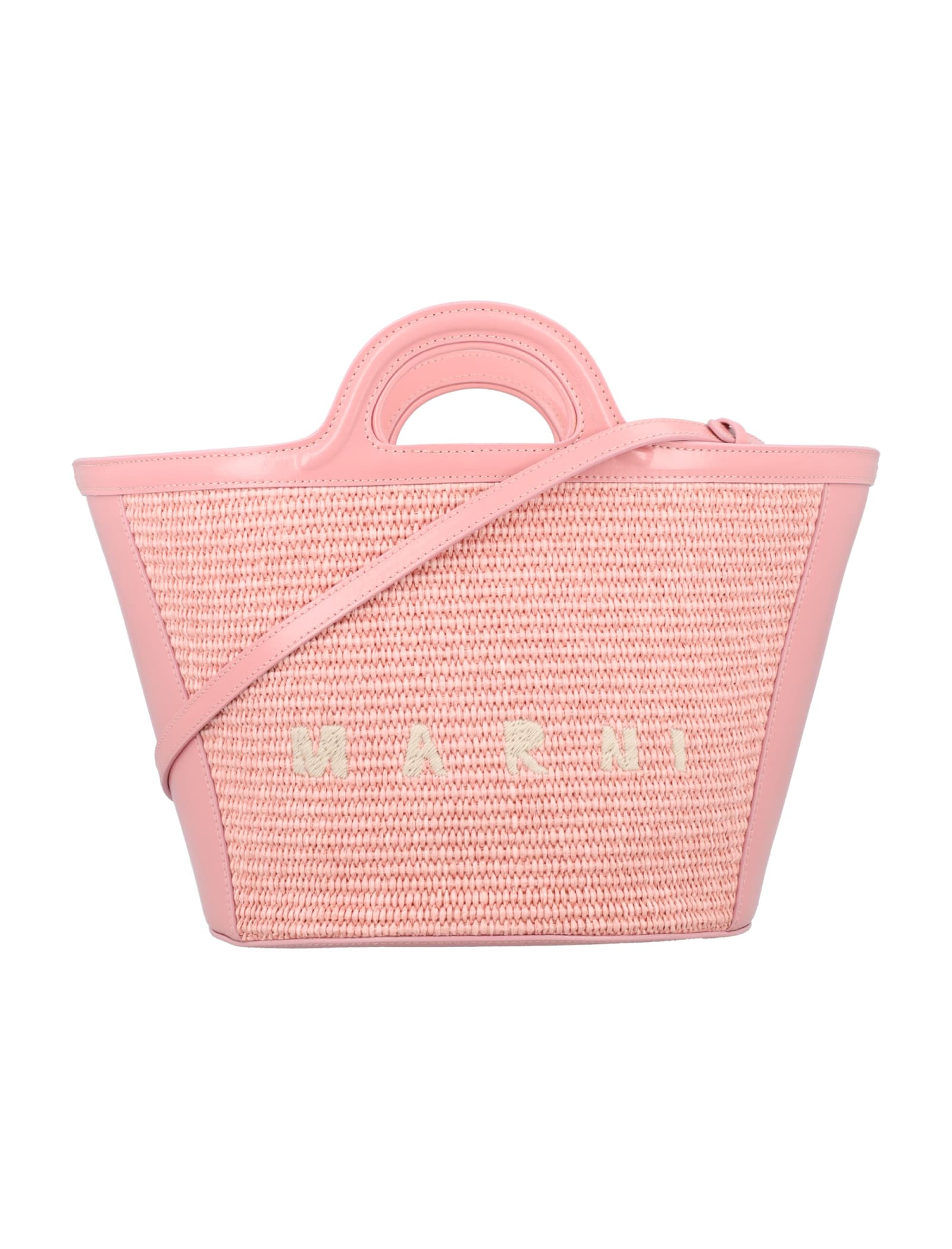 Marni Tropicalia Micro Bag In Leather And Raffia In Pale Pink
