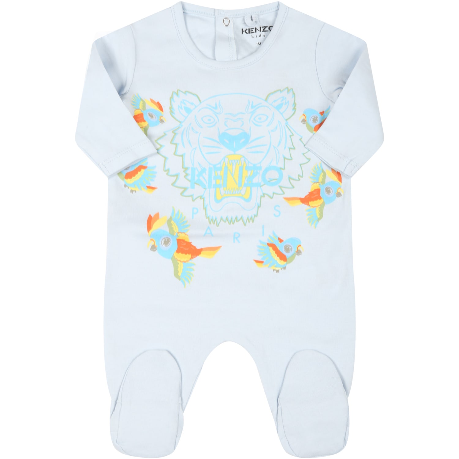 Kenzo Kids Light-blue Babygrow For Baby Boy With Parrots
