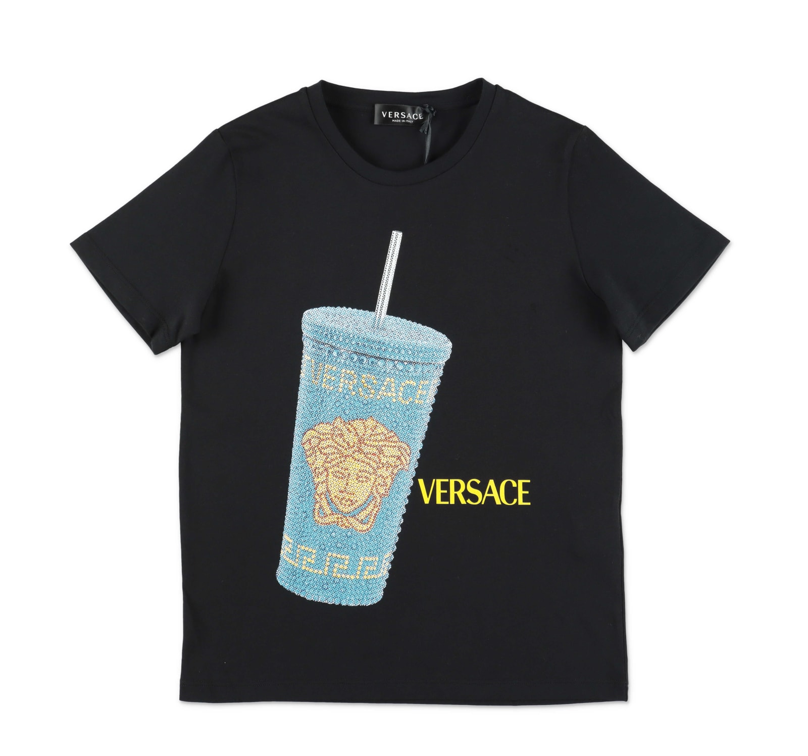 Versace T-shirt Nera In Jersey Di Cotone Bambino